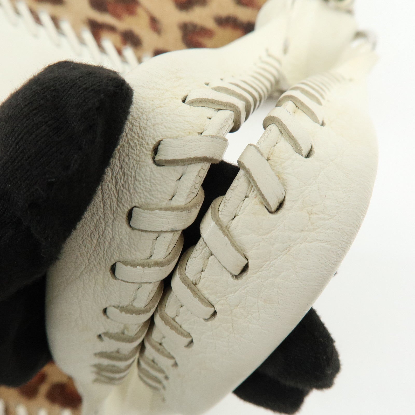 FENDI Unborn Calf Leather Tote Bag Leopard White Beige 8BR285