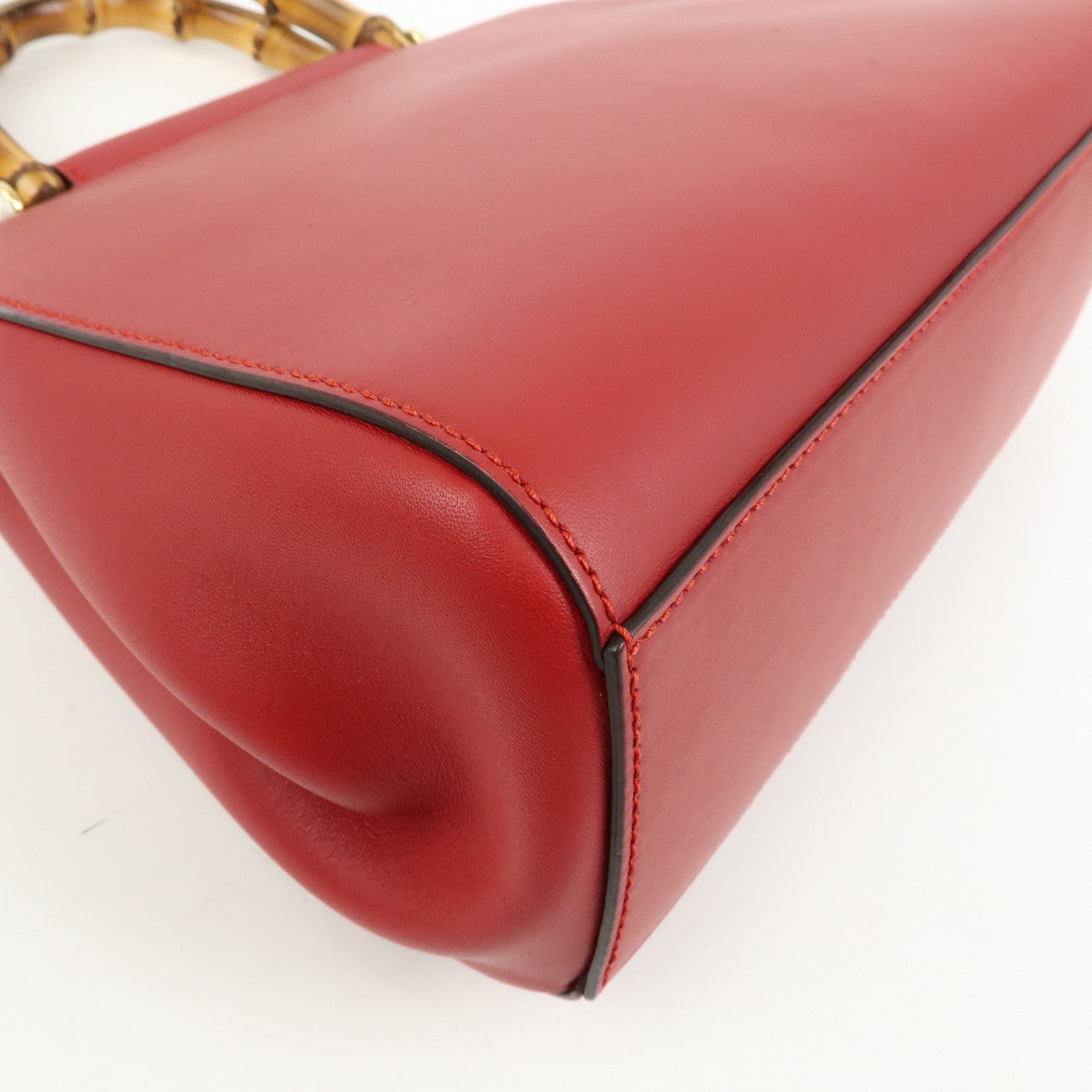 GUCCI Bamboo Nymphaea Leather 2Way Bag Hand Bag Red 453767