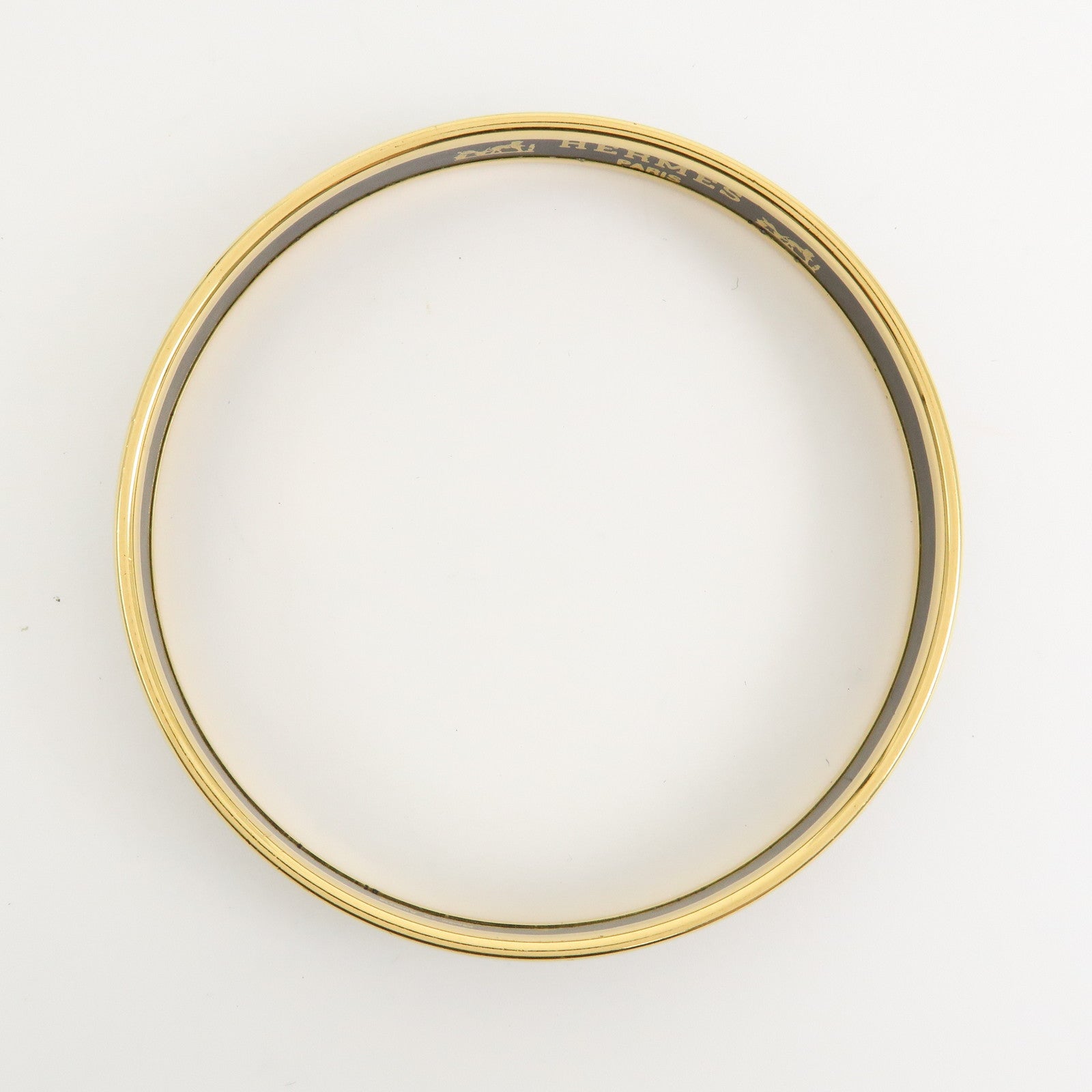 HERMES Email PM Plated Bracelet Bangle Black Gold