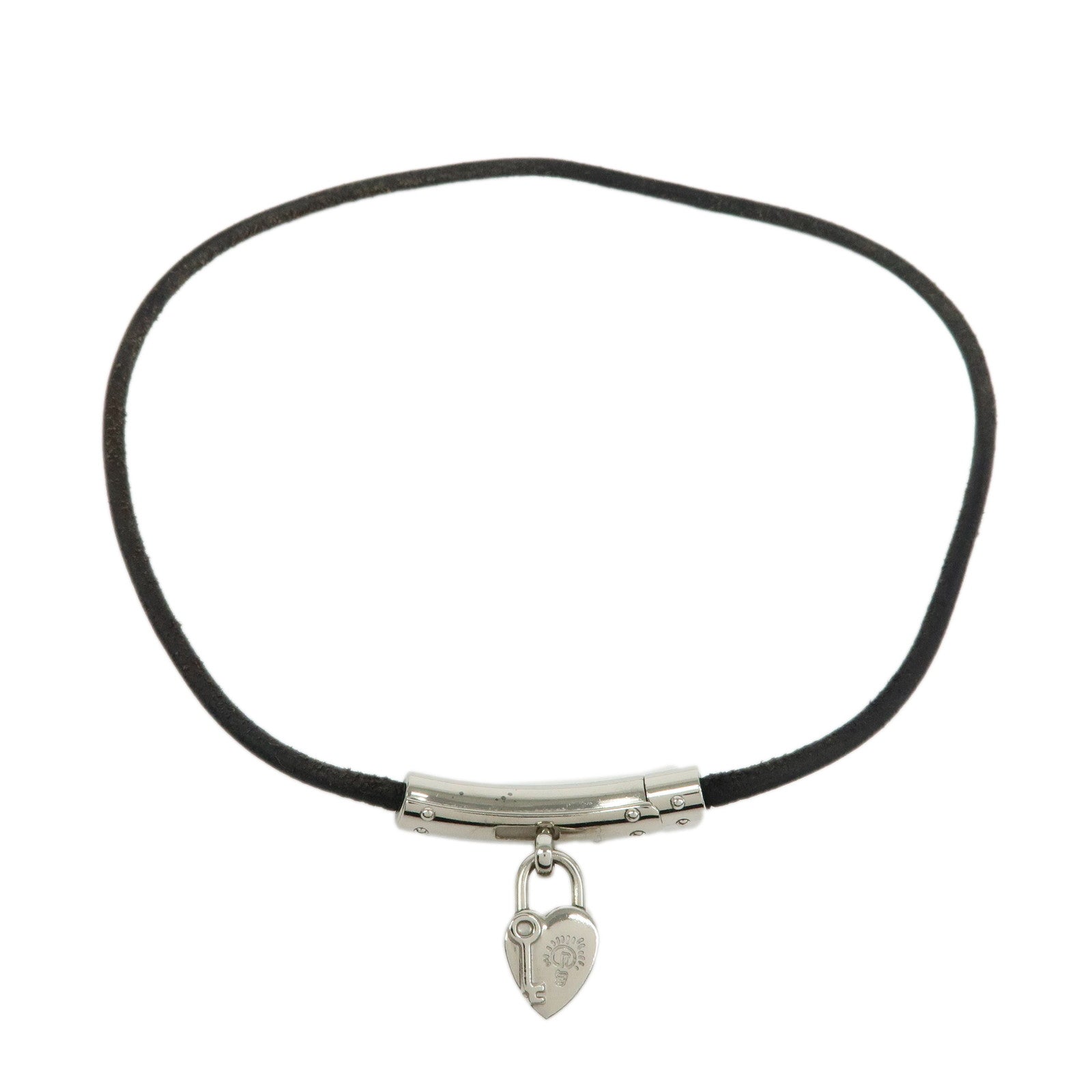 HERMES Metal Leather Vivaldi Fantasy Heart Cadena Necklace Black