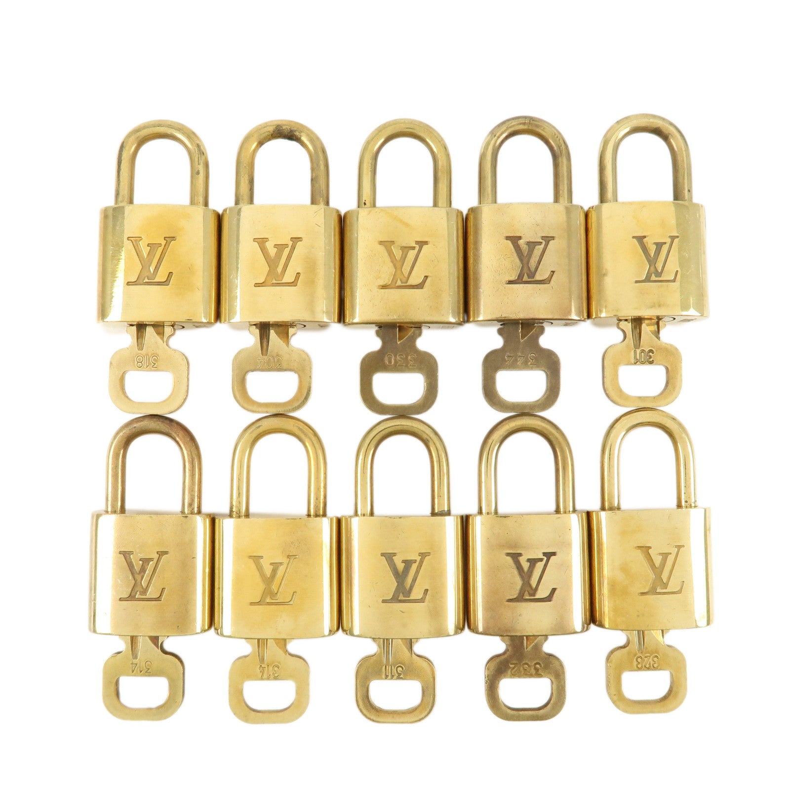 Louis Vuitton Set of 10 Lock & Key Cadena Key Lock Metal Gold Used
