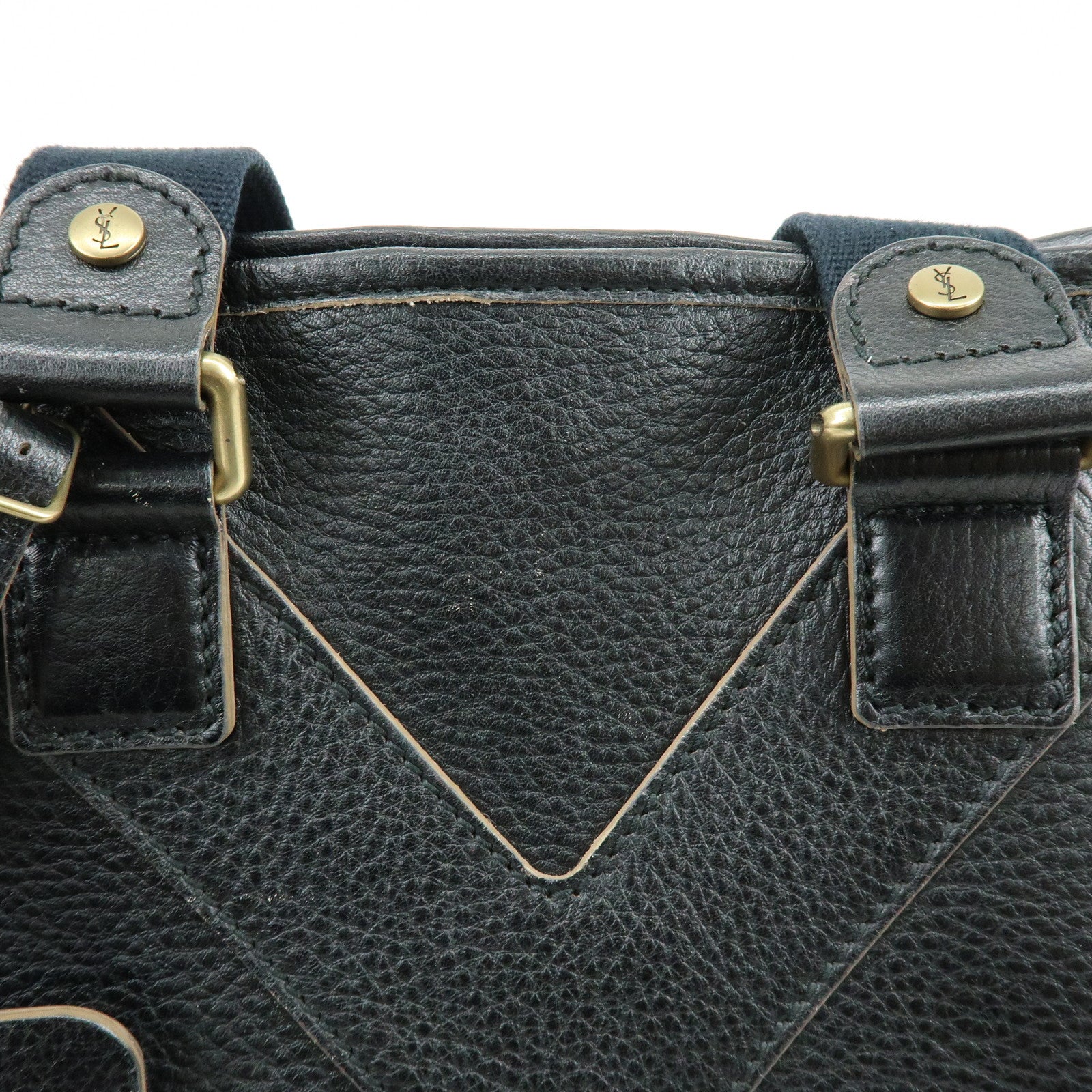 SAINT LAURENT PARIS YSL Y Line Calf Leather Tote Bag Black 168462