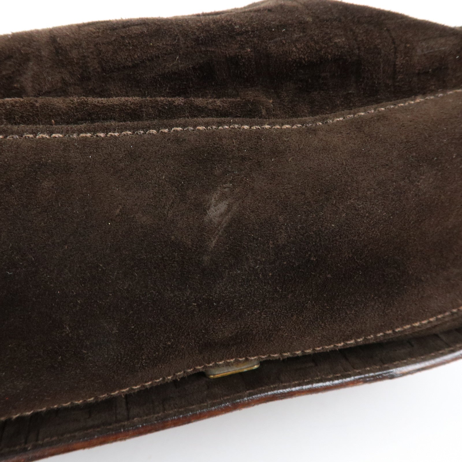 FENDI Zucca Suede Flap Shoulder Bag Crossbody Bag Brown