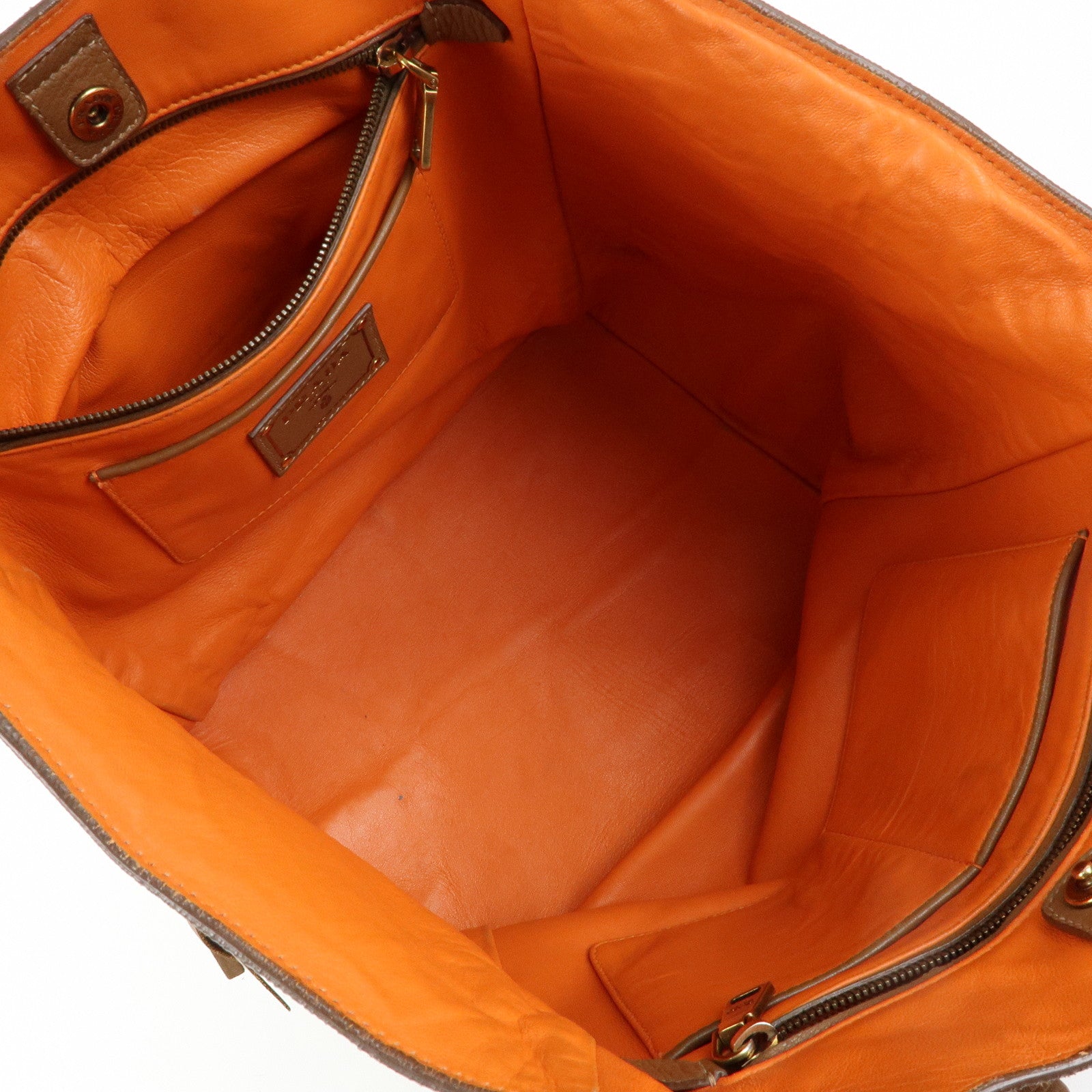PRADA Leather Fringe Tote Bag Hand Bag Camel Orange