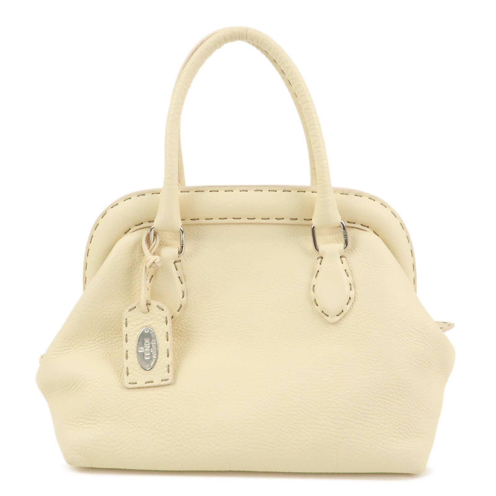 FENDI Selleria Leather Boston Bag Hand Bag Cream 8BN127
