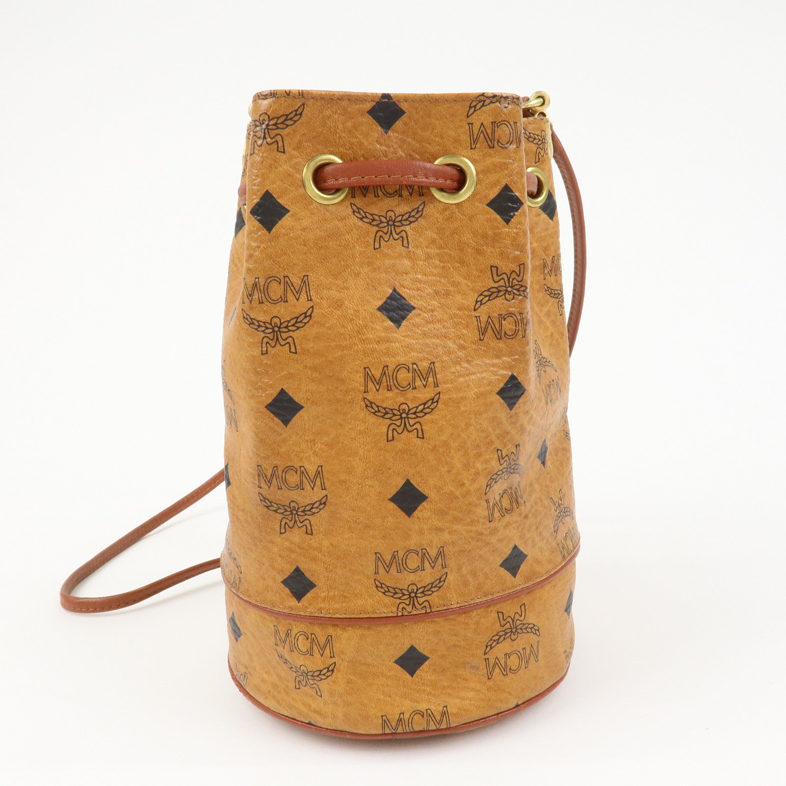 MCM Logo Leather Shoulder Bag Crossbody Bag Brown