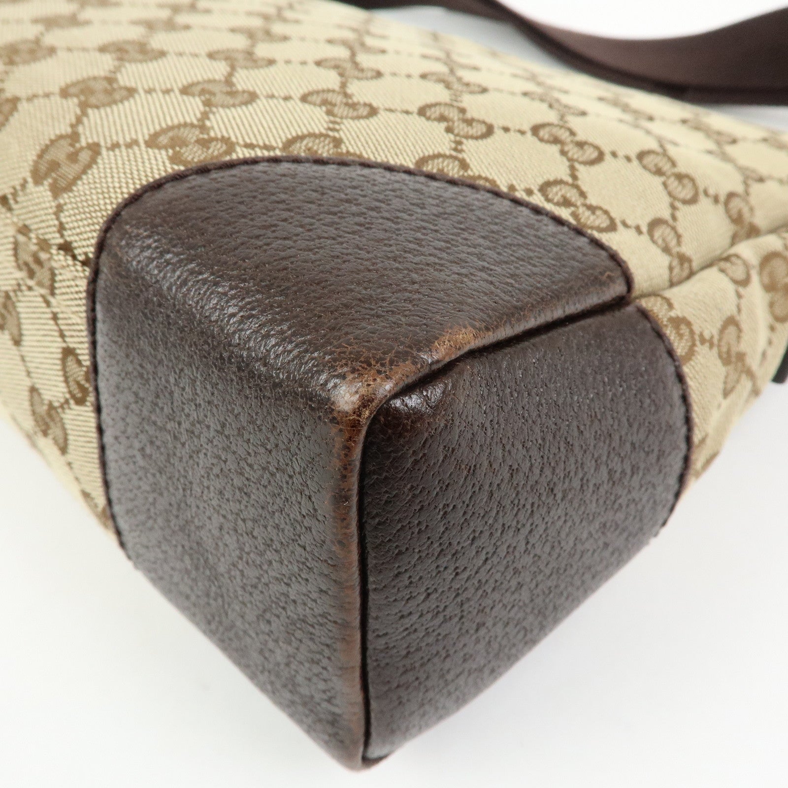 GUCCI GG Canvas Leather Crossbody Shoulder Bag Beige Brown 114273