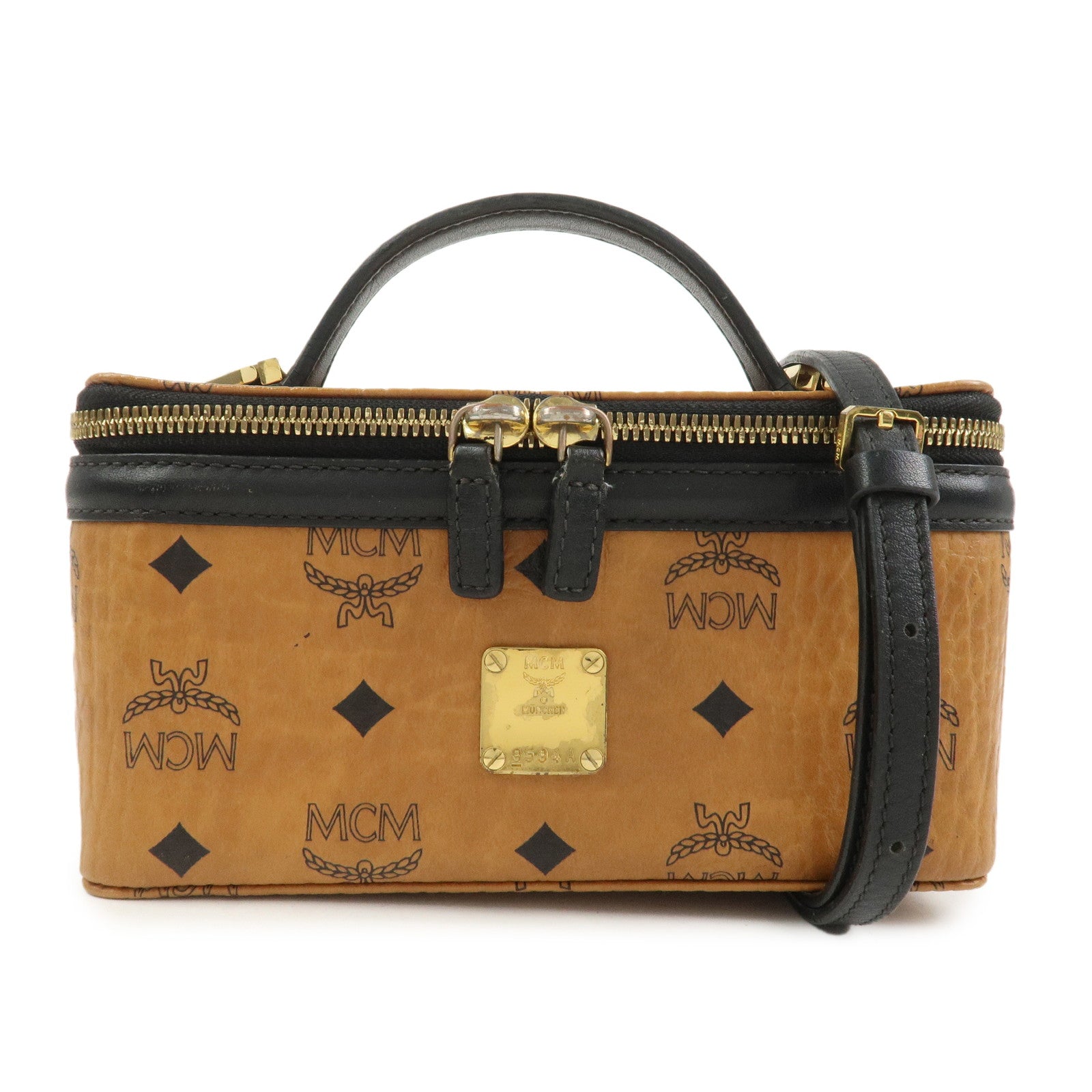 MCM Visetos Leather 2Way Vanity Bag Shoulder Bag Brown