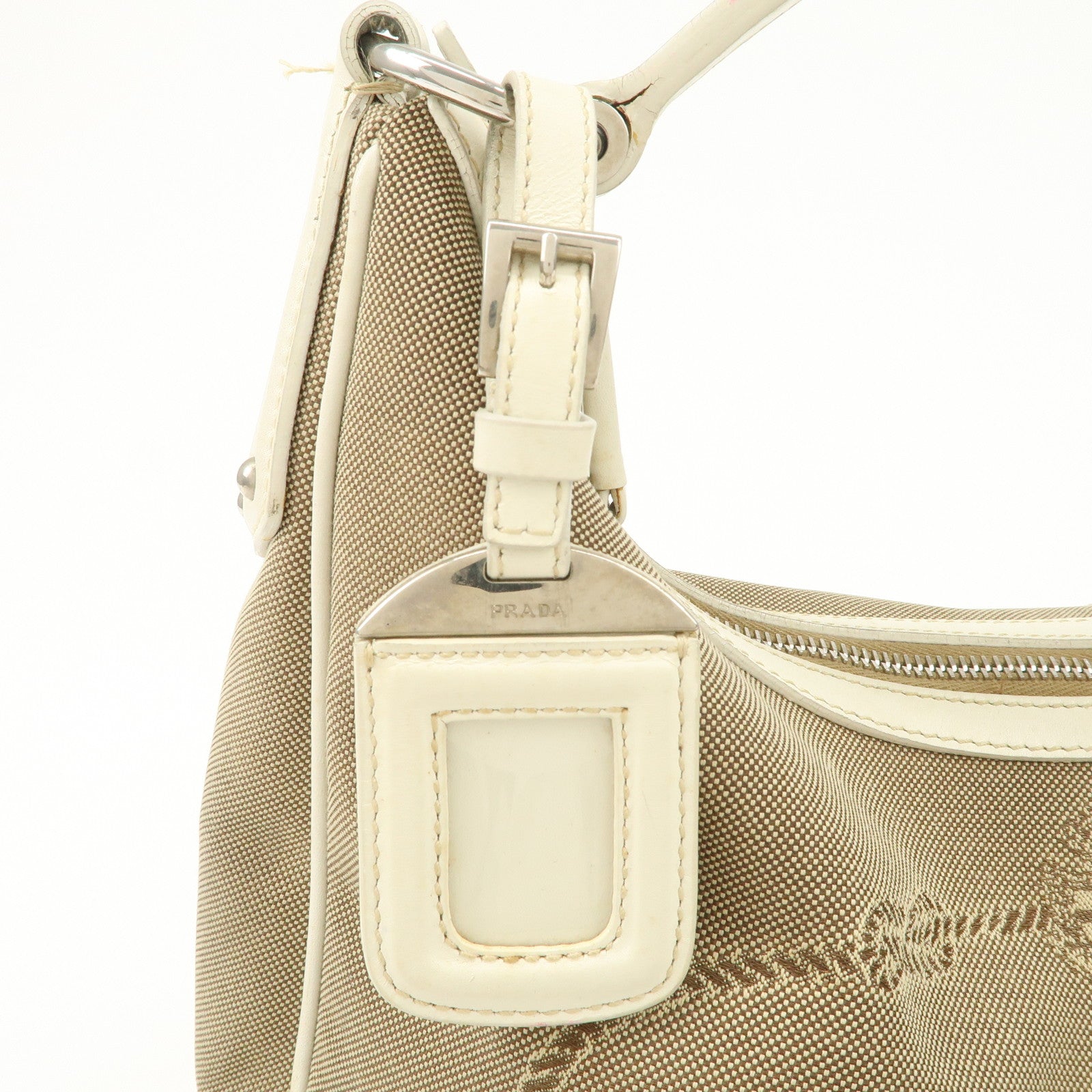 PRADA Logo Jacquard Canvas Leather Shoulder Bag Hand Bag BR3423
