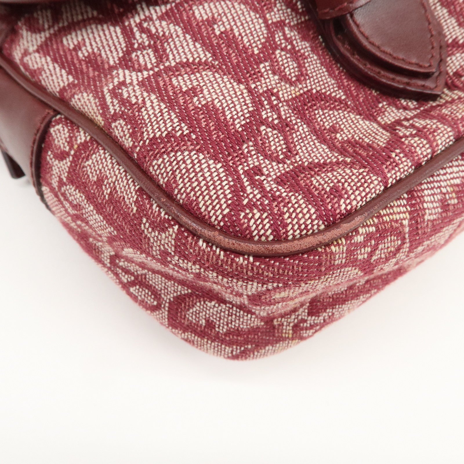 Christian Dior Trotter Jacquard Leather Shoulder Bag Burgundy