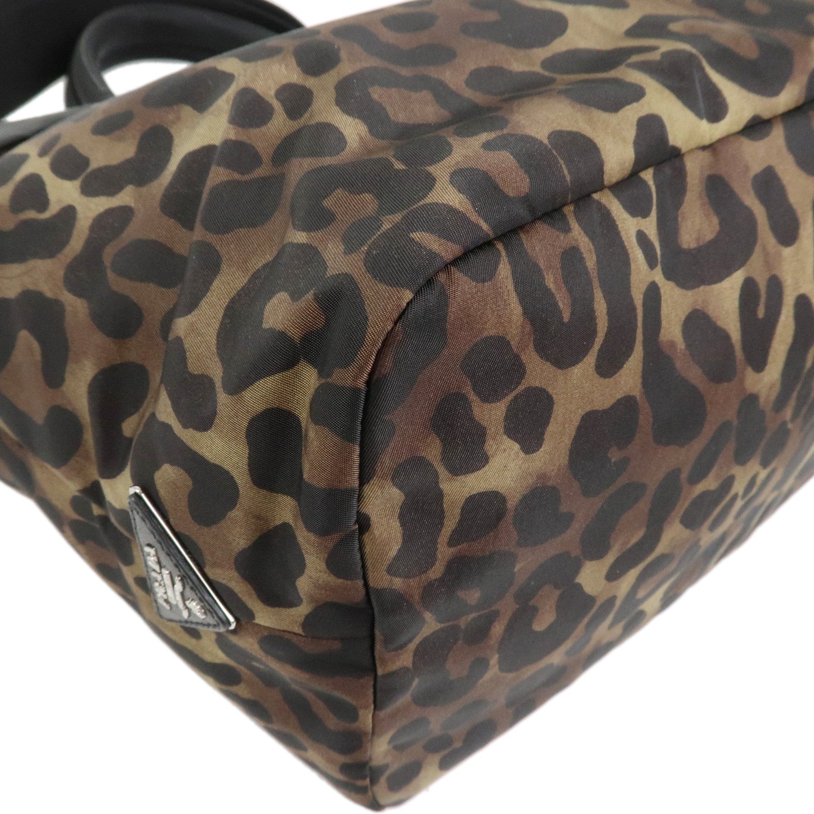 PRADA Logo Nylon Leather Leopard 2Way Bag Shoulder Bag Black B1959V