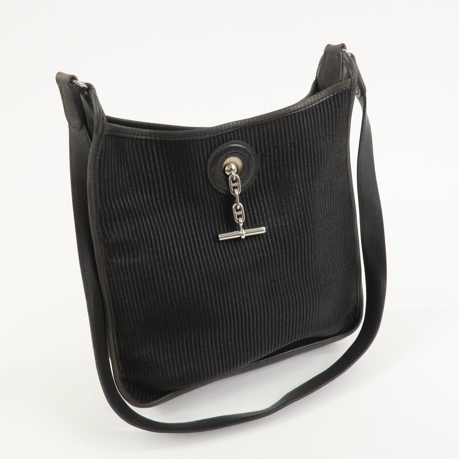 HERMES Vespa PM Crinolin Leather Shoulder Bag C Stamped Black