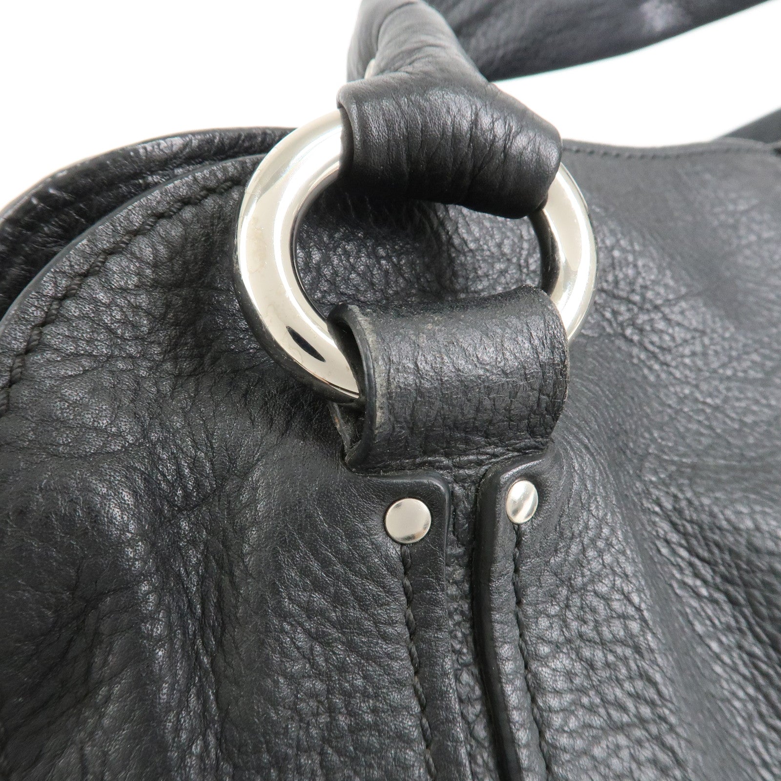CELINE  Leather Hand Bag Shoulder Bag Black Silver HDW Used