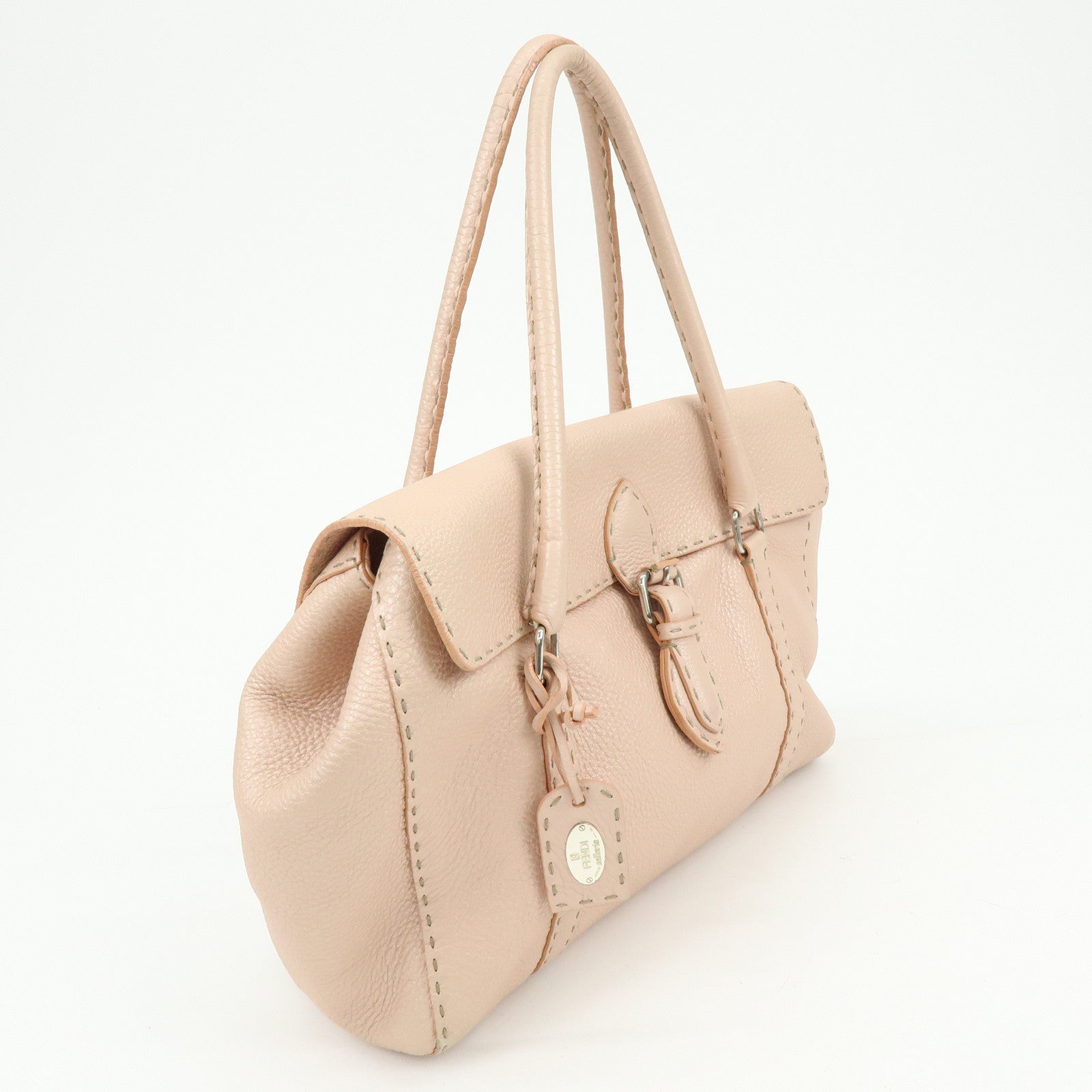FENDI Selleria Leather Hand Bag Shoulder Bag Pink 8BR458