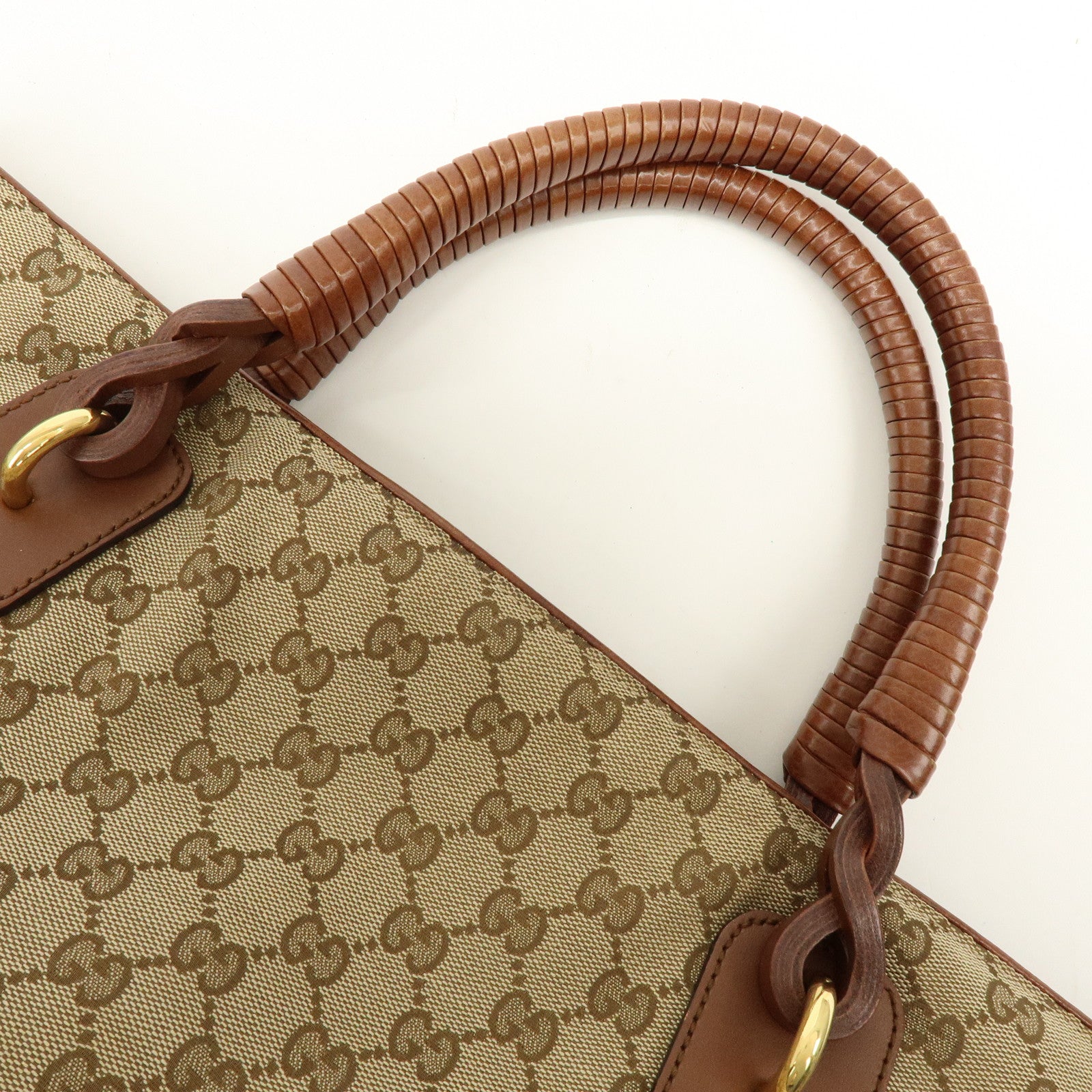 GUCCI GG Canvas Leather Shoulder Bag Tote Bag Beige Brown 323665