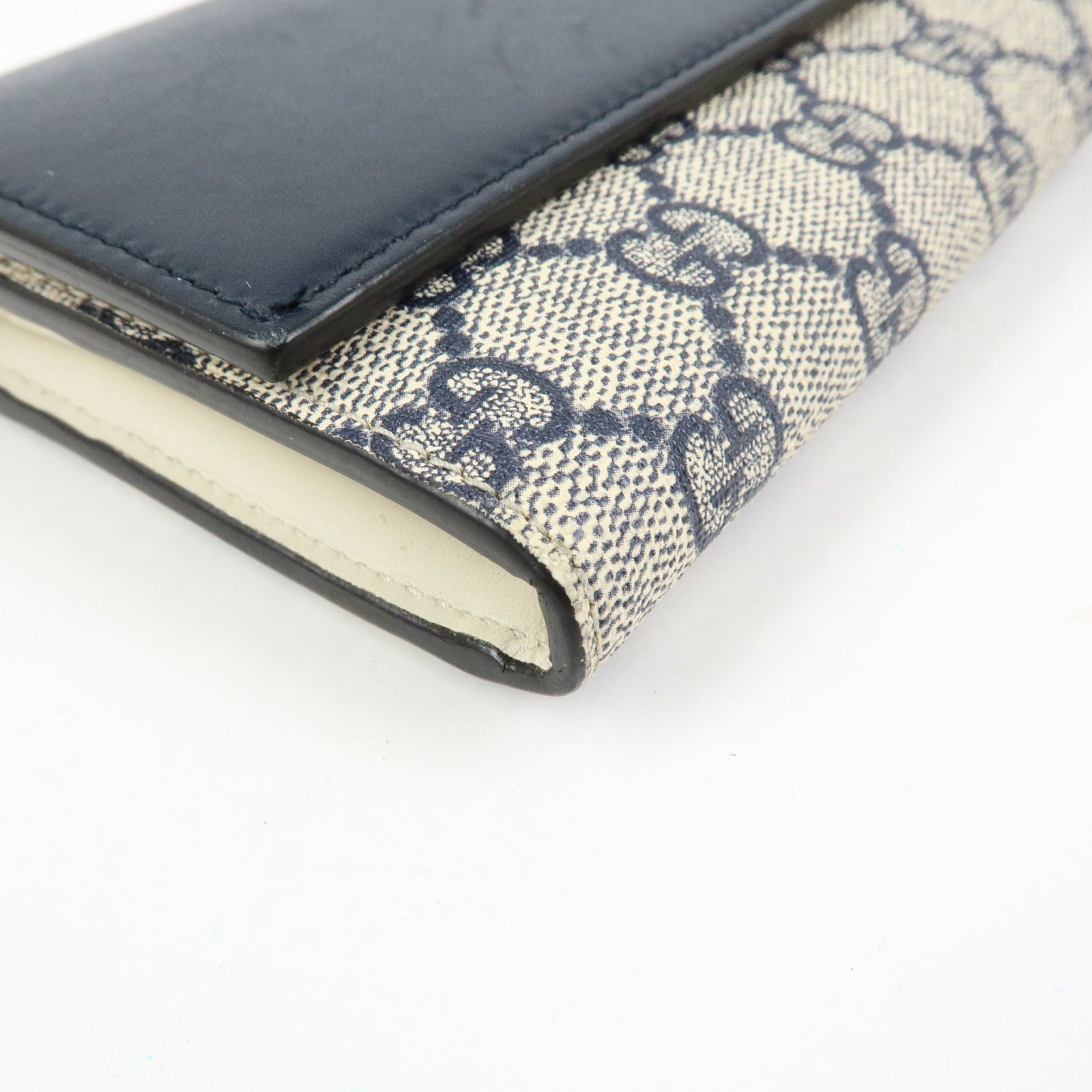 GUCCI GG Supreme Leather Flap Long Wallet Navy Beige 410100