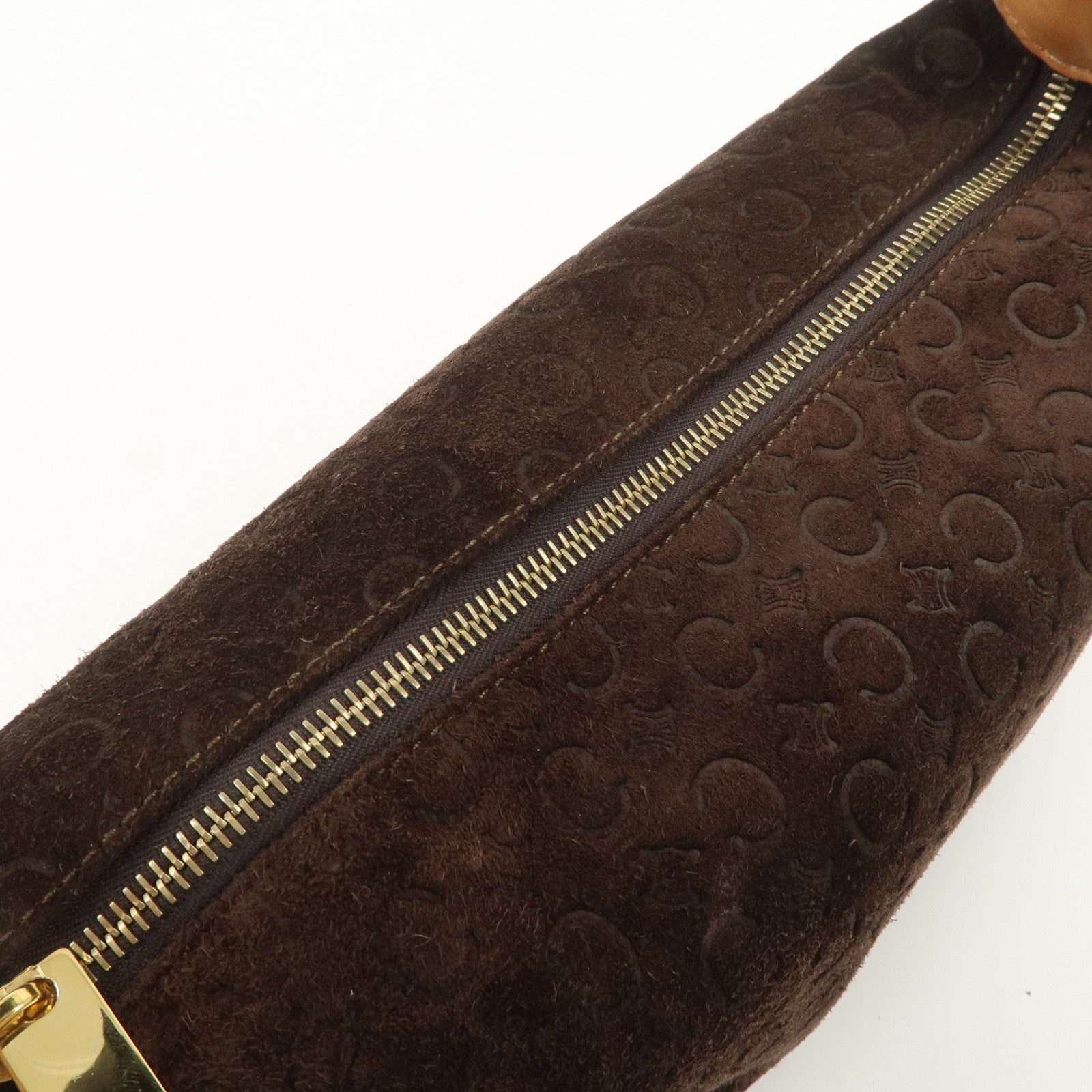CELINE Macadam Leather Suede Shoulder Bag Hand Bag Brown