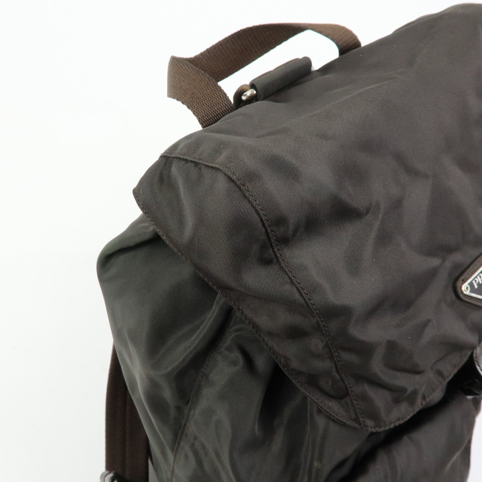 PRADA Triangle Logo Nylon Leather Backpack Rucksack Brown B2811