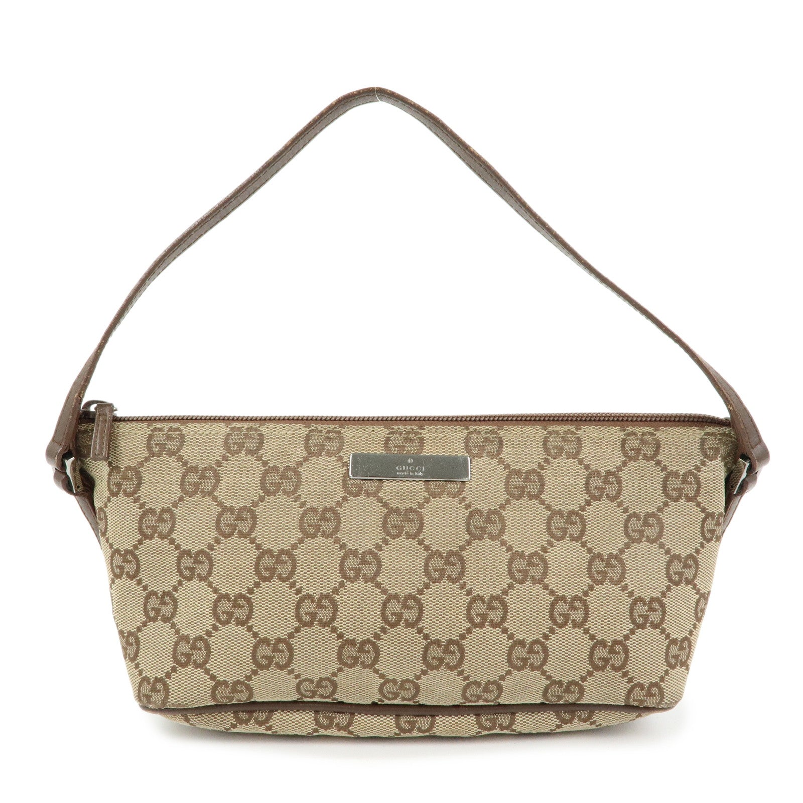 GUCCI Boat Bag GG Canvas Hand Bag Accessory Pouch Beige Brown 07198