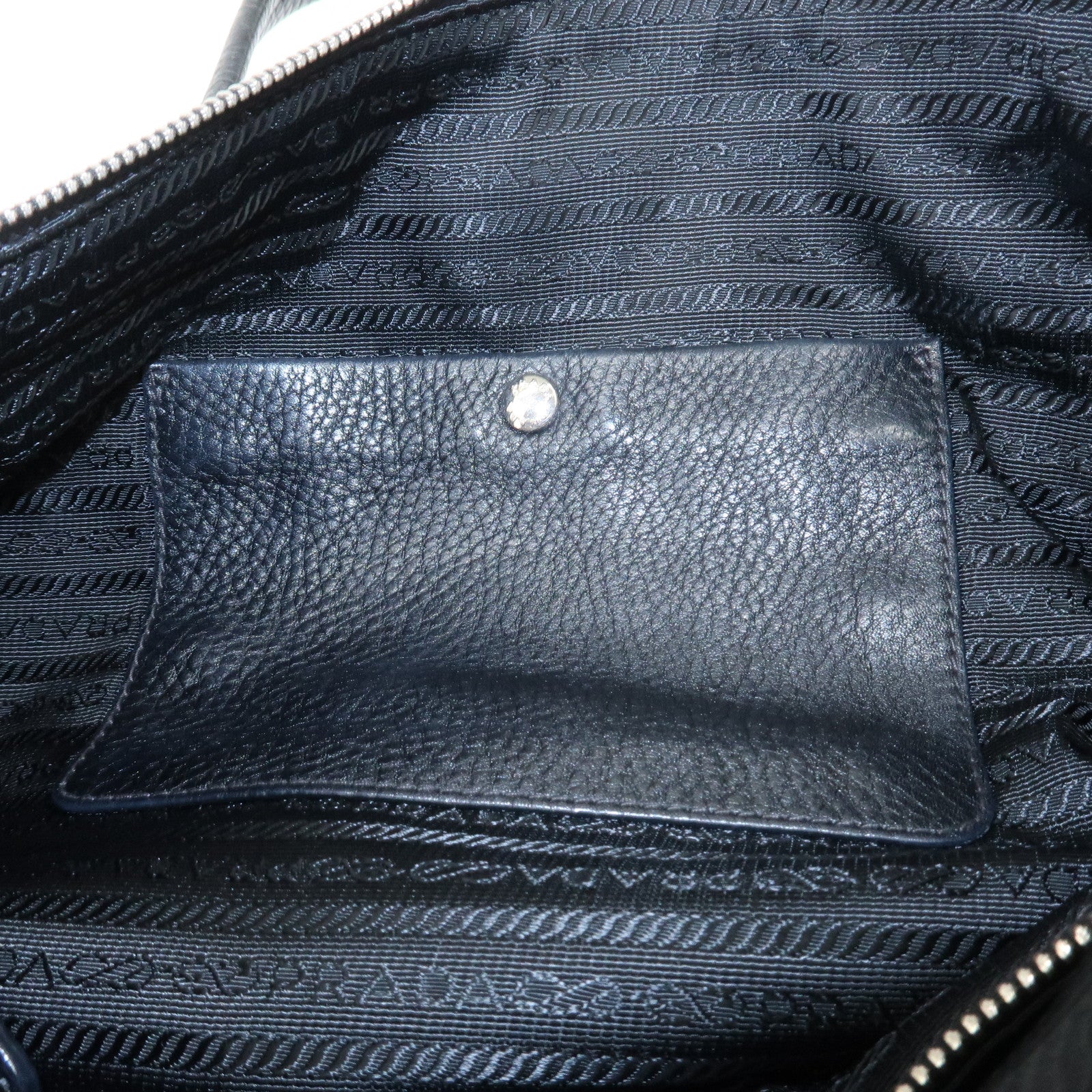 PRADA Logo Leather Shoulder Bag Hand Bag Tote Bag Black