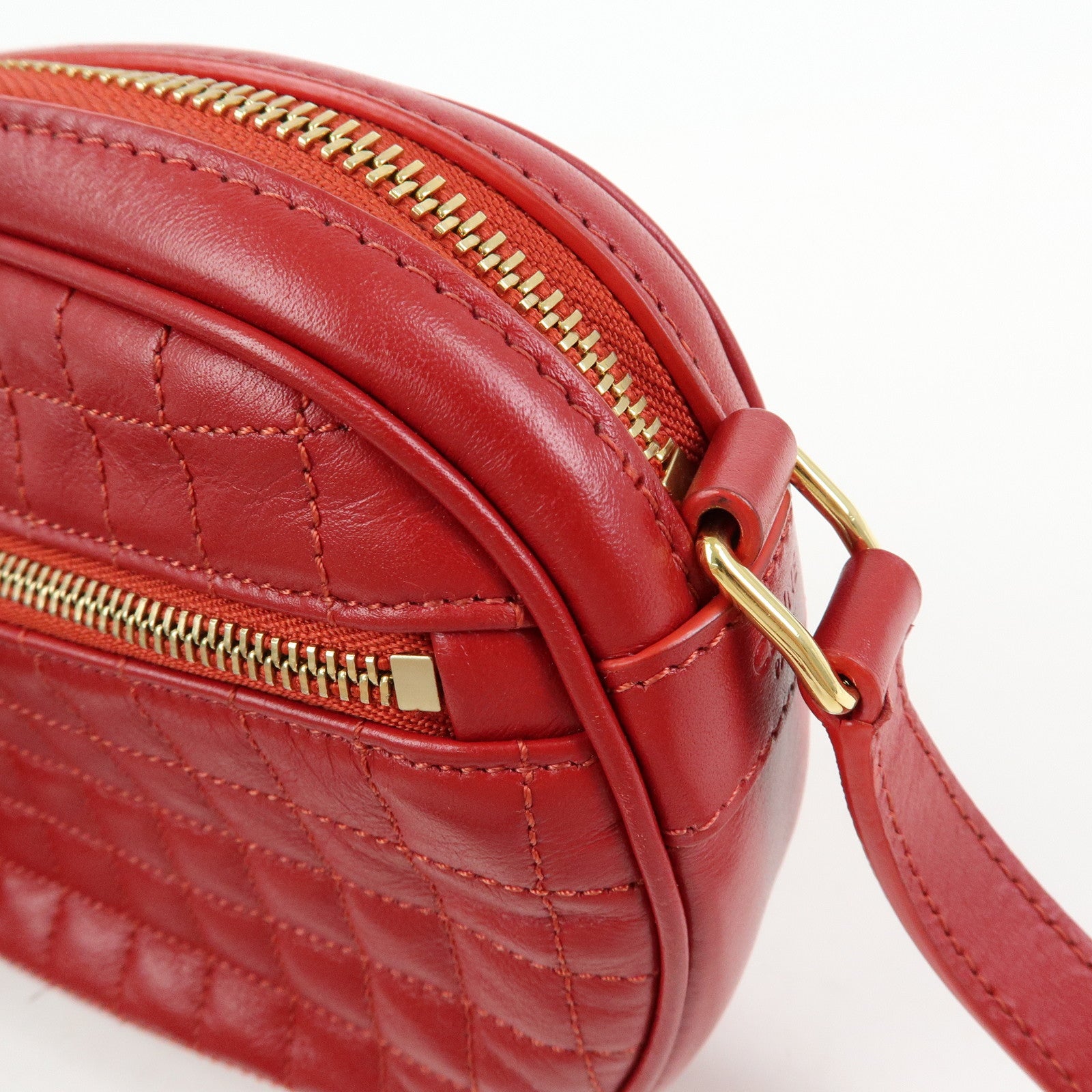 CELINE Leather Shoulder Bag Crossbody Bag C Charm Red