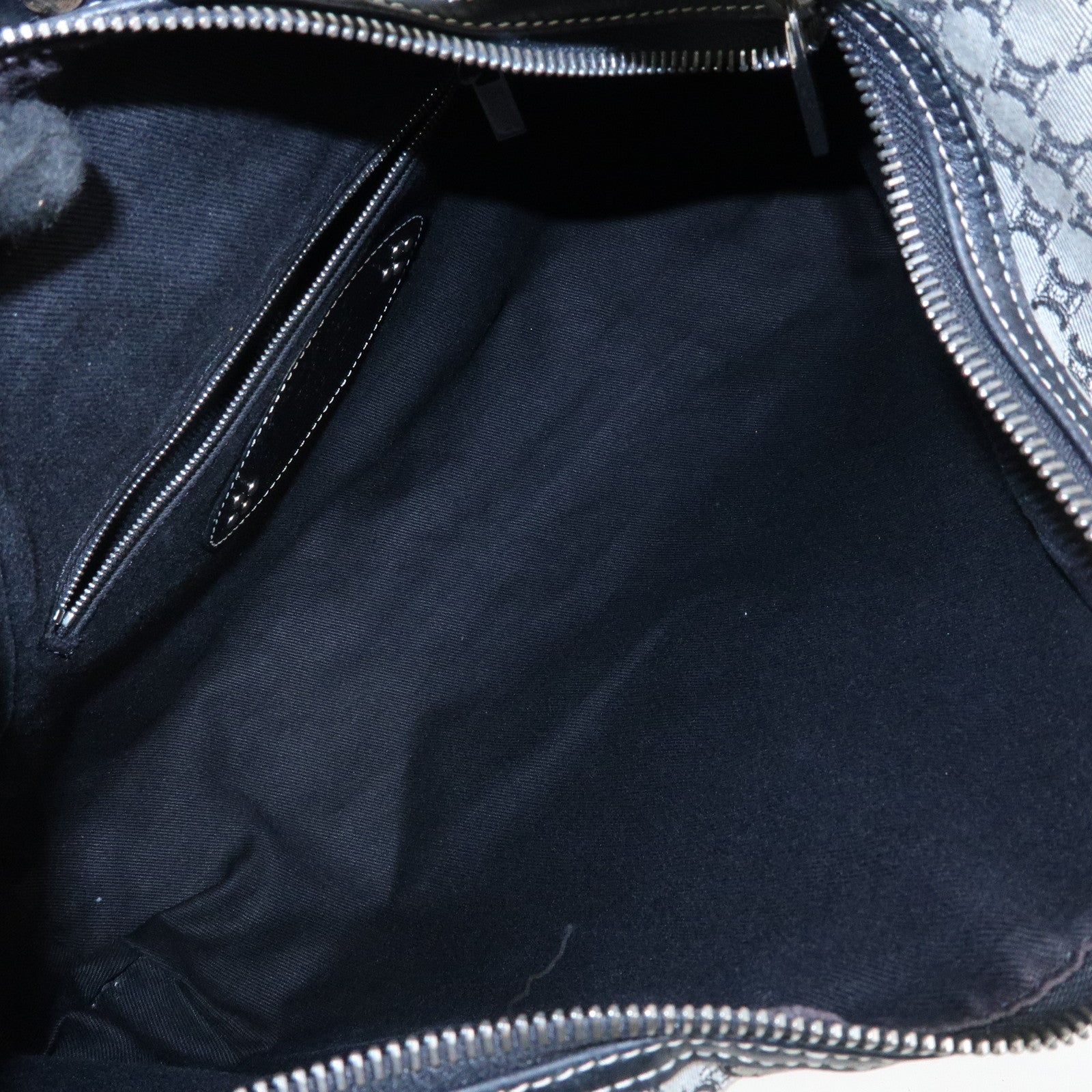 CELINE Macadam Canvas Leather Hand Bag Shoulder Bag Navy