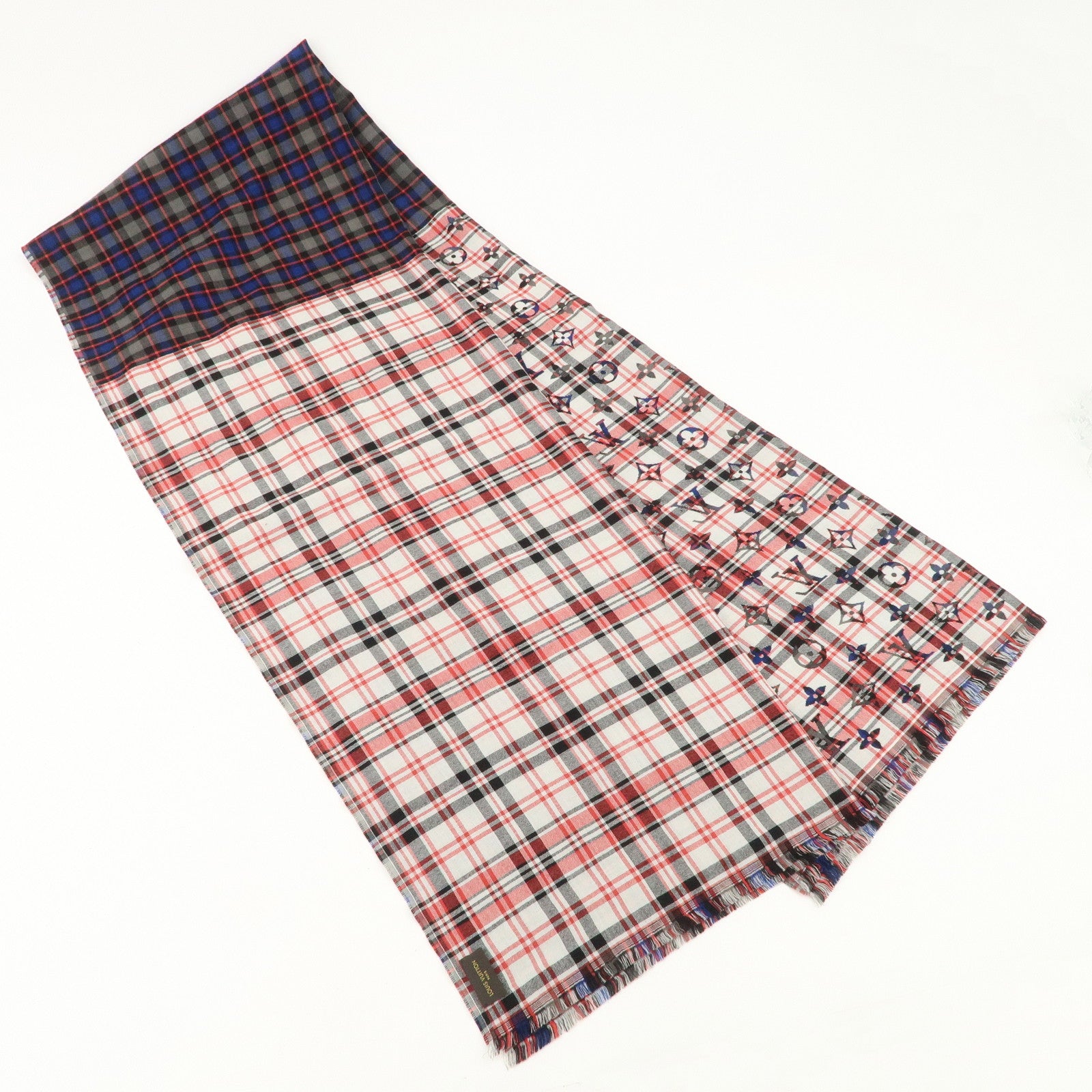 Louis Vuitton Etole Monogram Wool Silk Scarf Plaid Black Red M70333