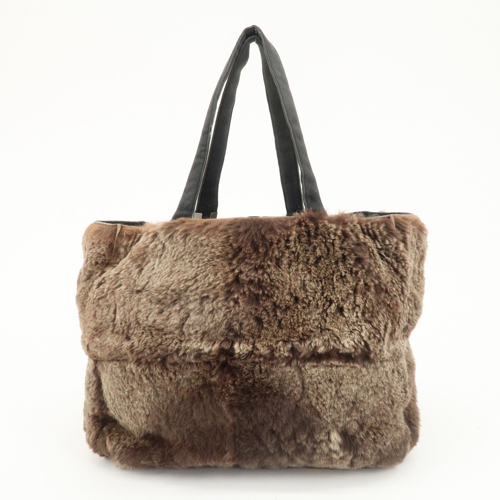 CHANEL COCO Mark Lapin Suede Tote Bag Hand Bag Shoulder Bag Brown