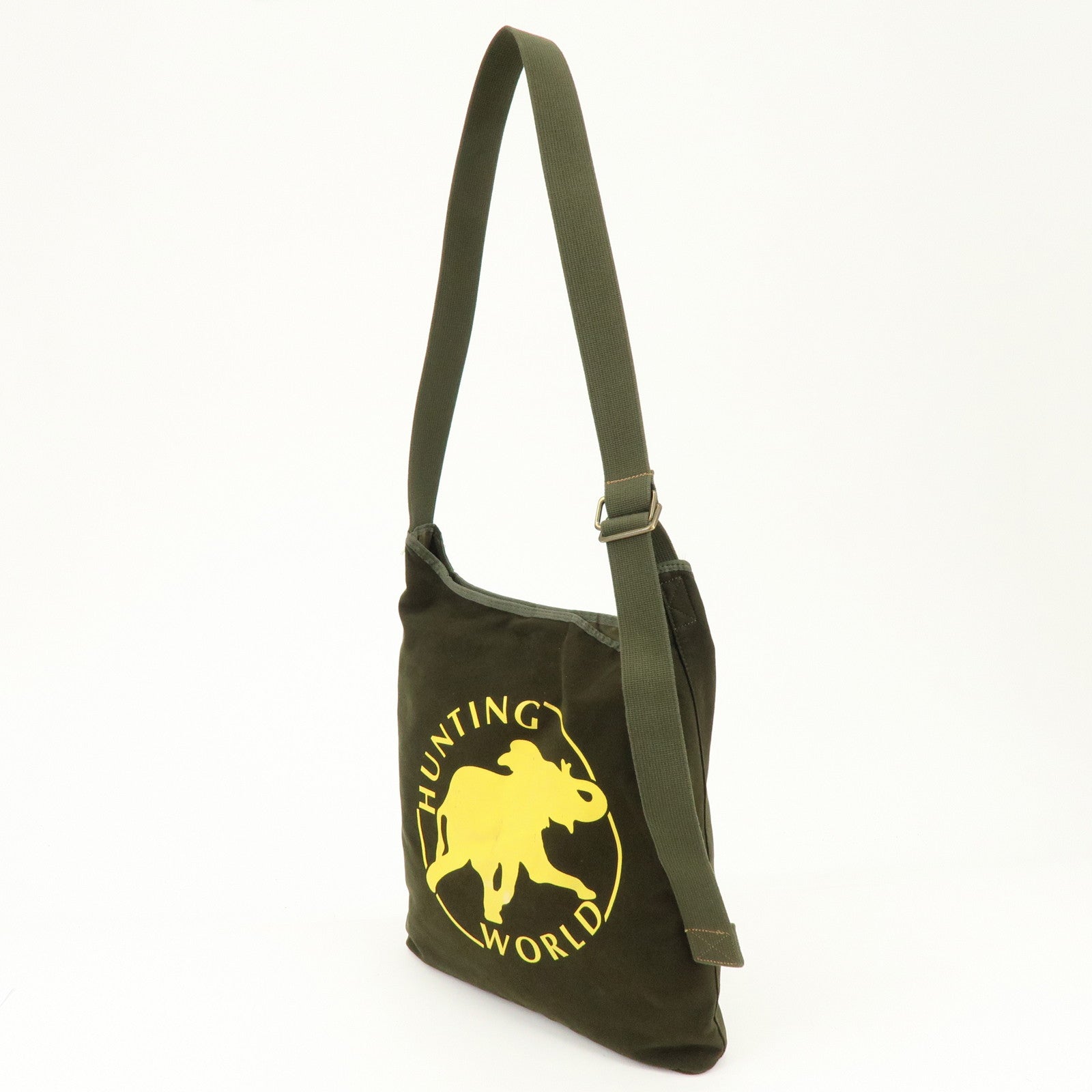 HUNTING WORLD Suede Canvas Shoulder Bag Crossbody Bag Khaki Yellow