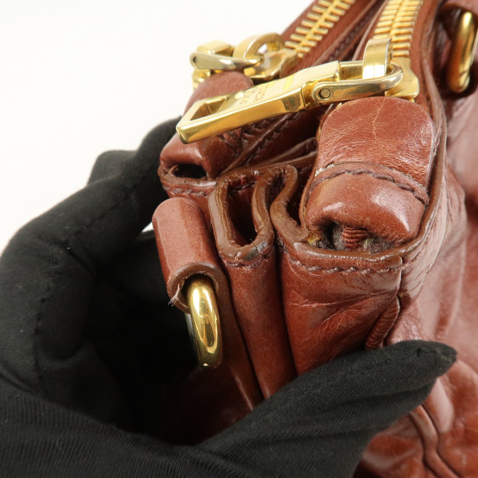 PRADA Logo Leather 2Way Hand Bag Shoulder Bag Brown BN2324