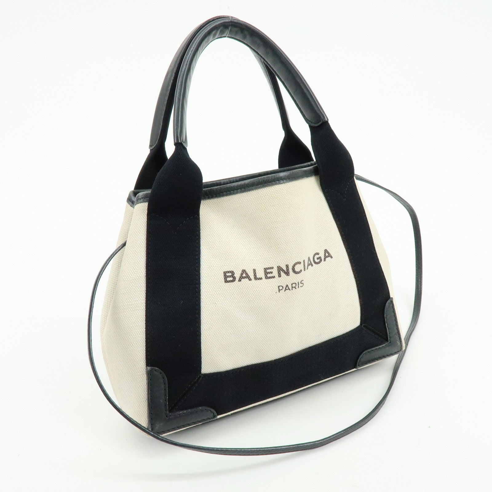 BALENCIAGA Navy Cabas XS Canvas 2WAY Bag Natural Black 390346