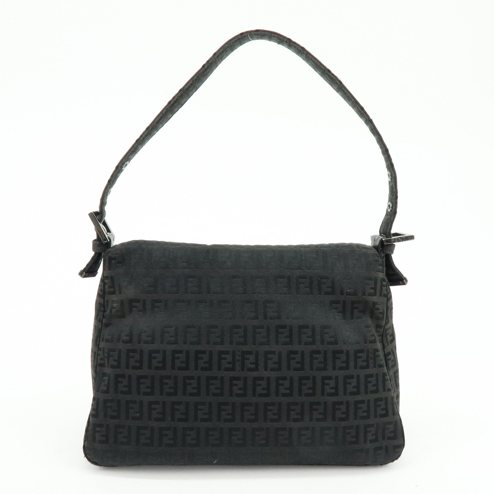 FENDI Zuccino Canvas Mamma Baguette Shoulder Bag Black 8BR001