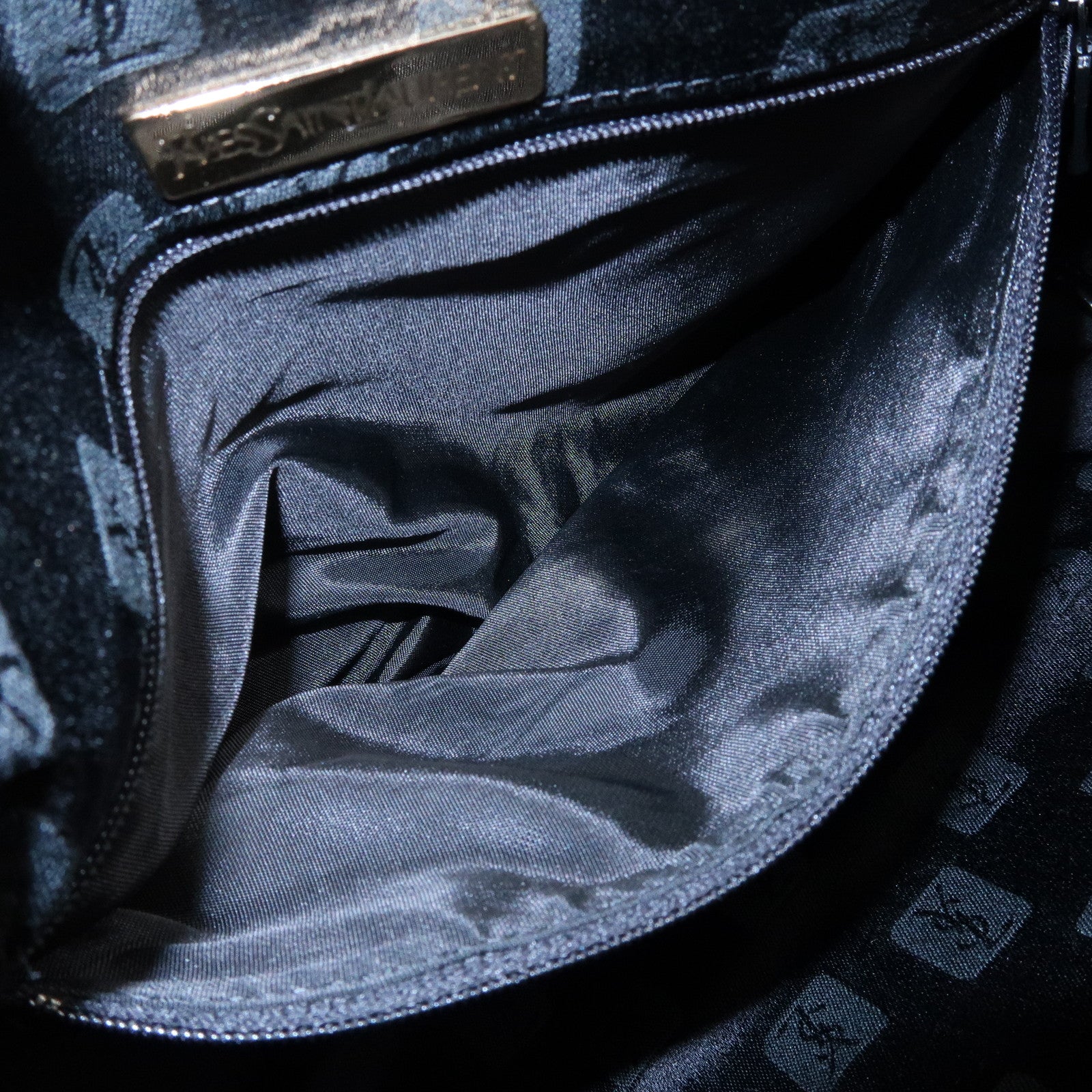 SAINT LAURENT PARIS PVC Leather Mini Boston Bag Hand Bag Navy Camel