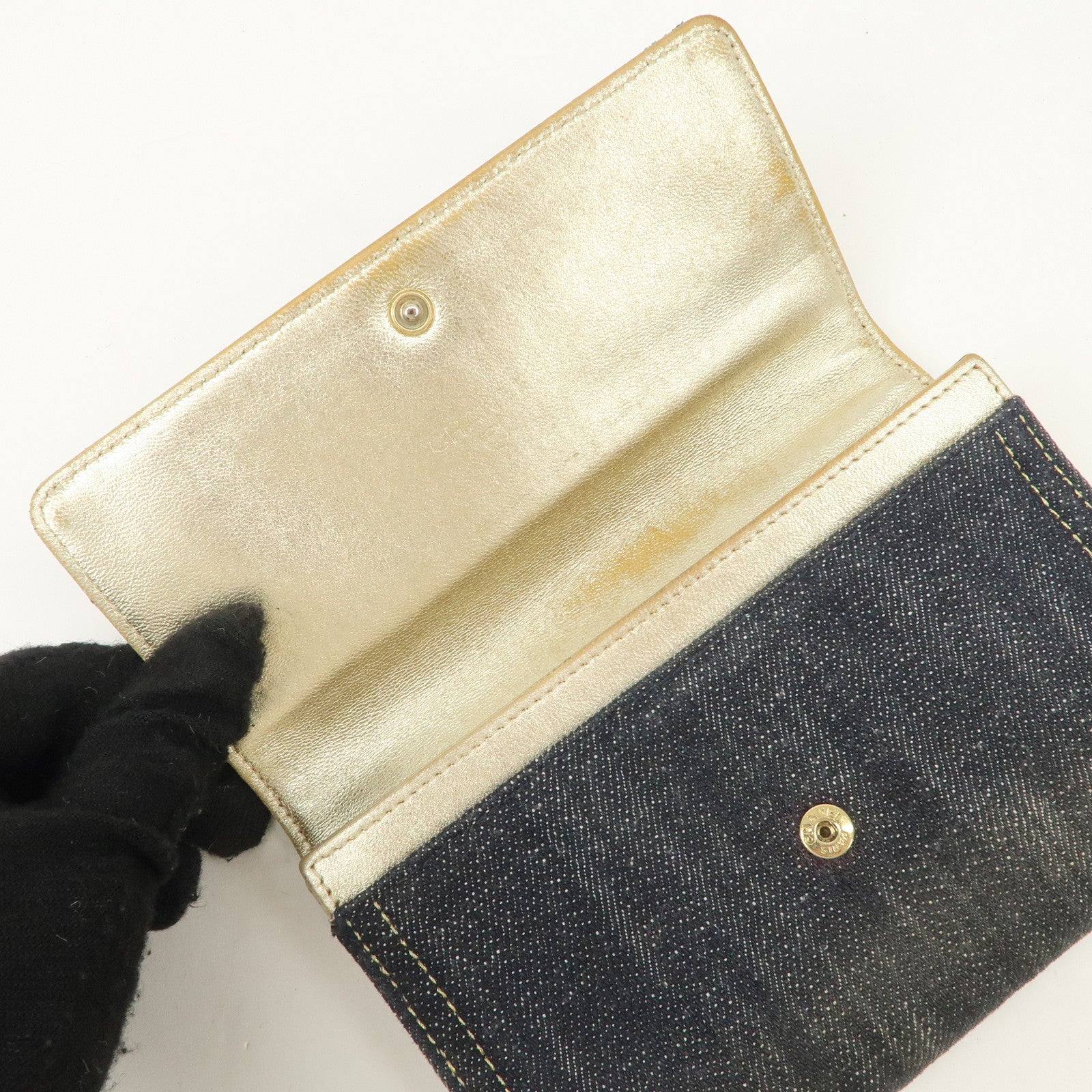 CHANEL COCO Mark Denim Bi-fold Wallet Indigo Blue A31991 Used