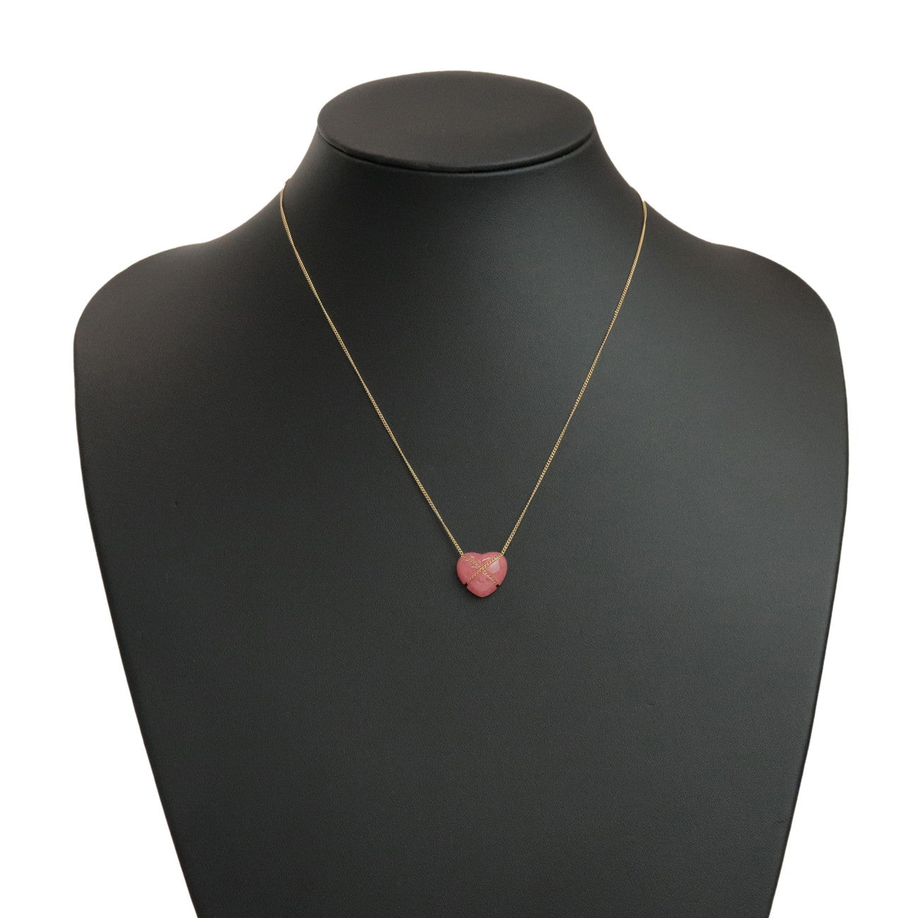 Tiffany & Co Chain Cross Heart Necklace K18 750YG Rhodochrosite