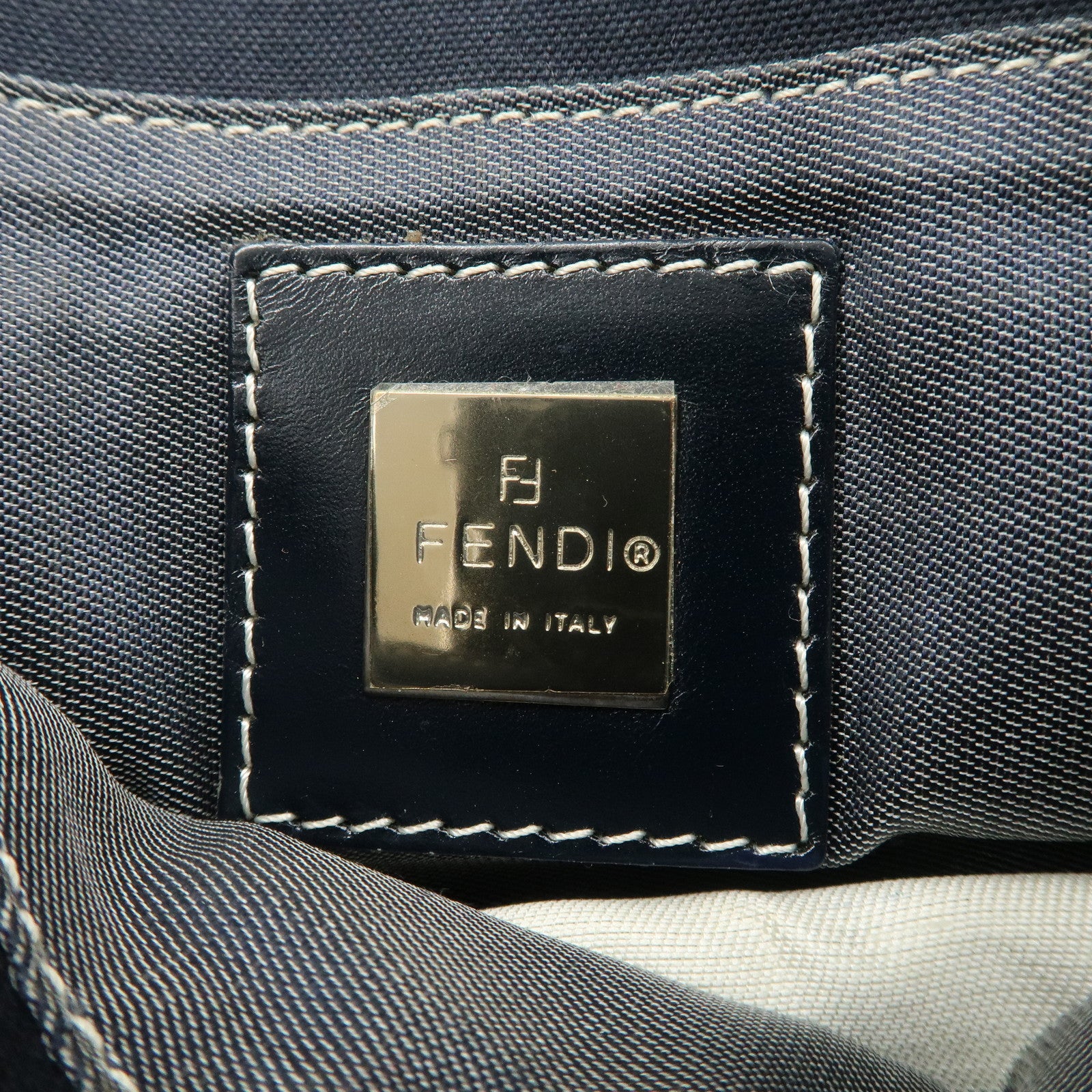 FENDI Logo Canvas Shoulder Bag Hand Bag Dark Navy