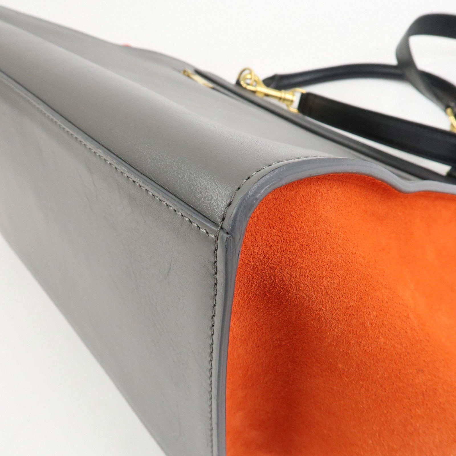 CELINE Trapeze Leather Suede 2Way Hand Shoulder Bag Black Orange