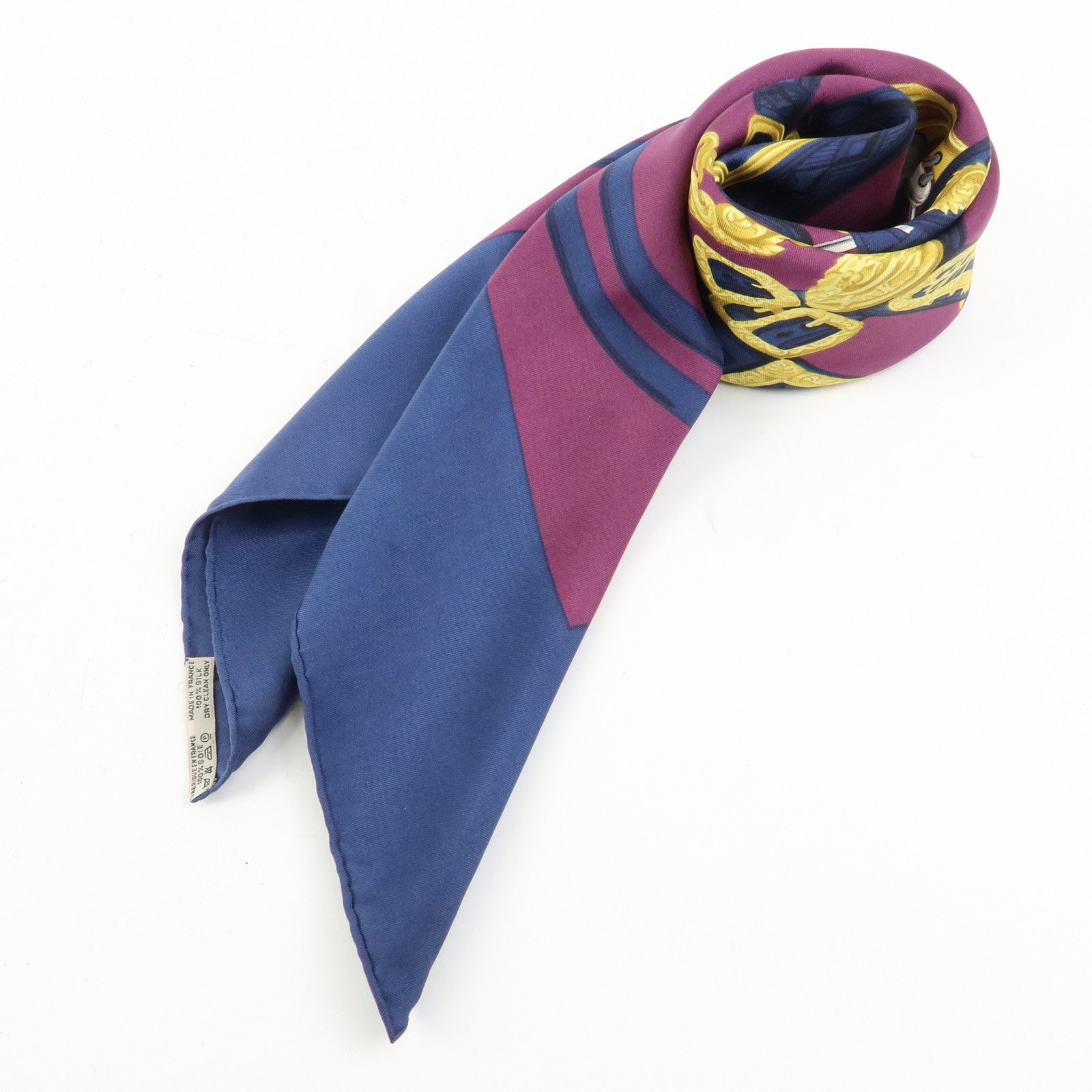 HERMES Carre 90 Silk 100% Scarf BRIDES DE GALA Navy Purple