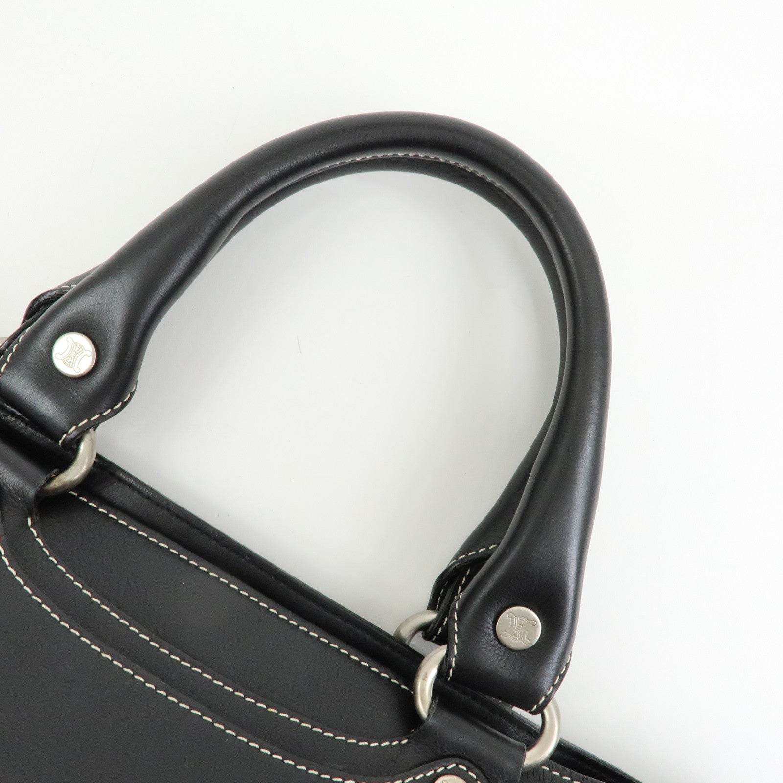 CELINE Boogie Bag Leather Hand Bag Tote Bag Black Silver