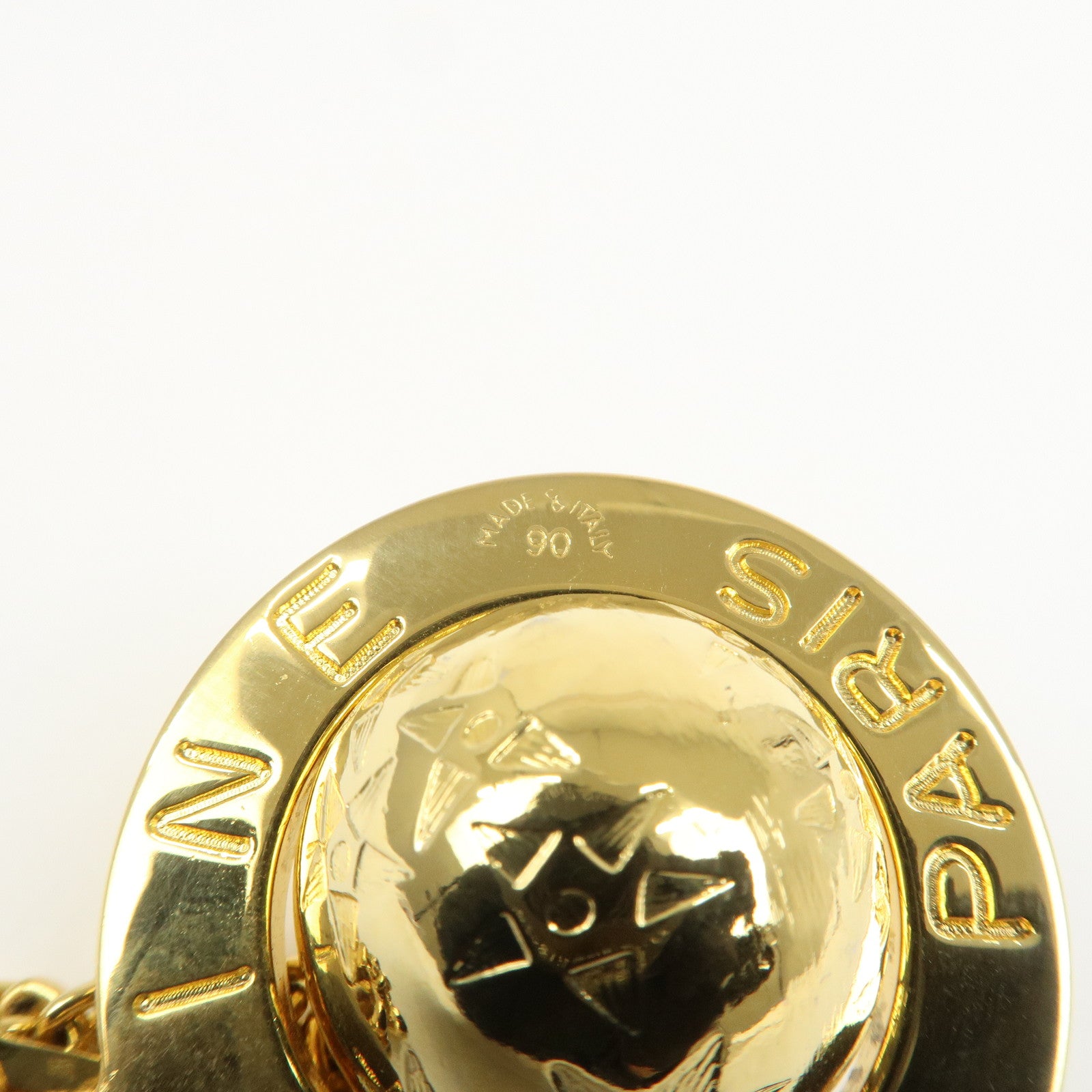 CELINE Saturn Motif Metal Bag Charm Key Holder Gold