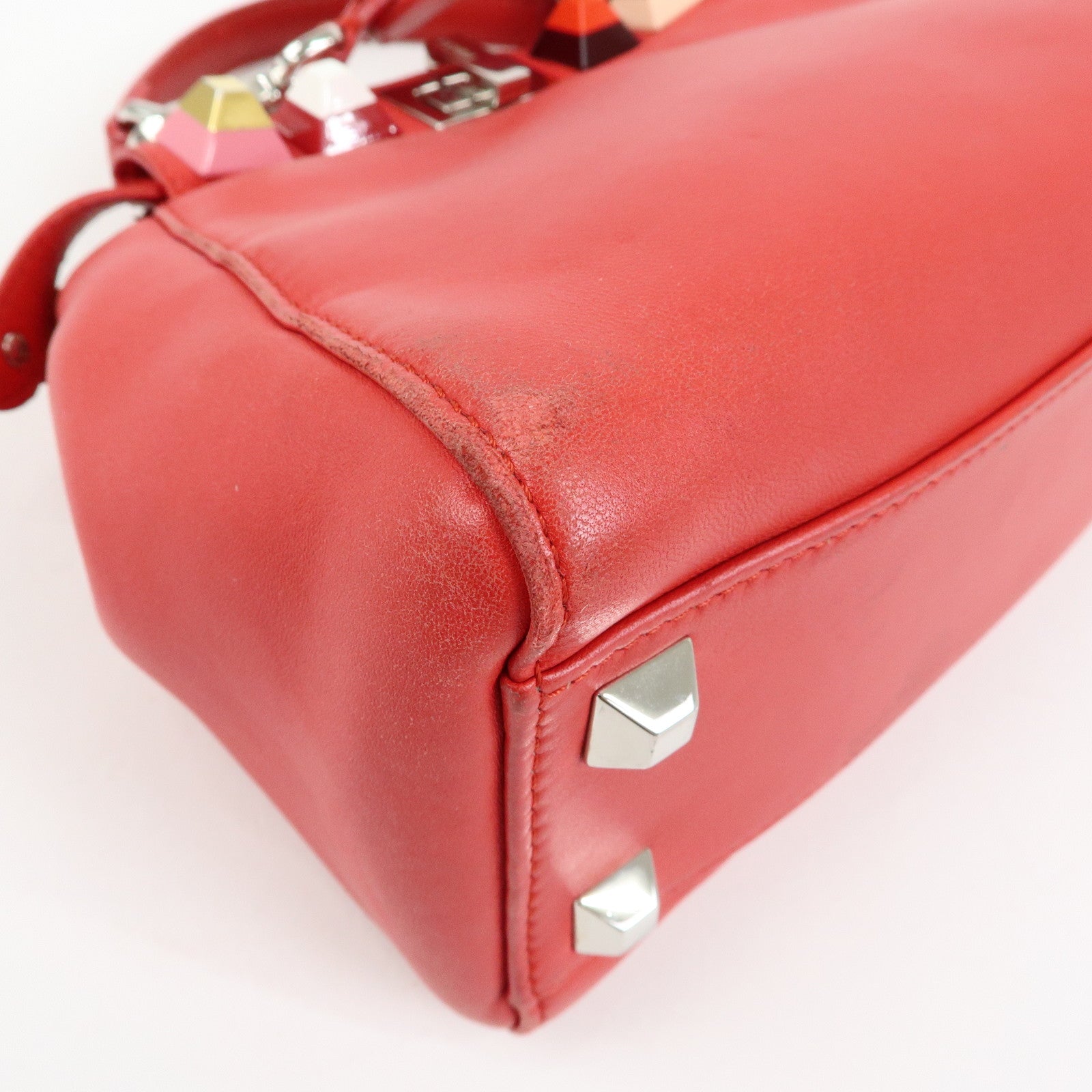 FENDI Peekaboo Mini Leather 2Way Shoulder Bag Hand Bag Red 8BN244