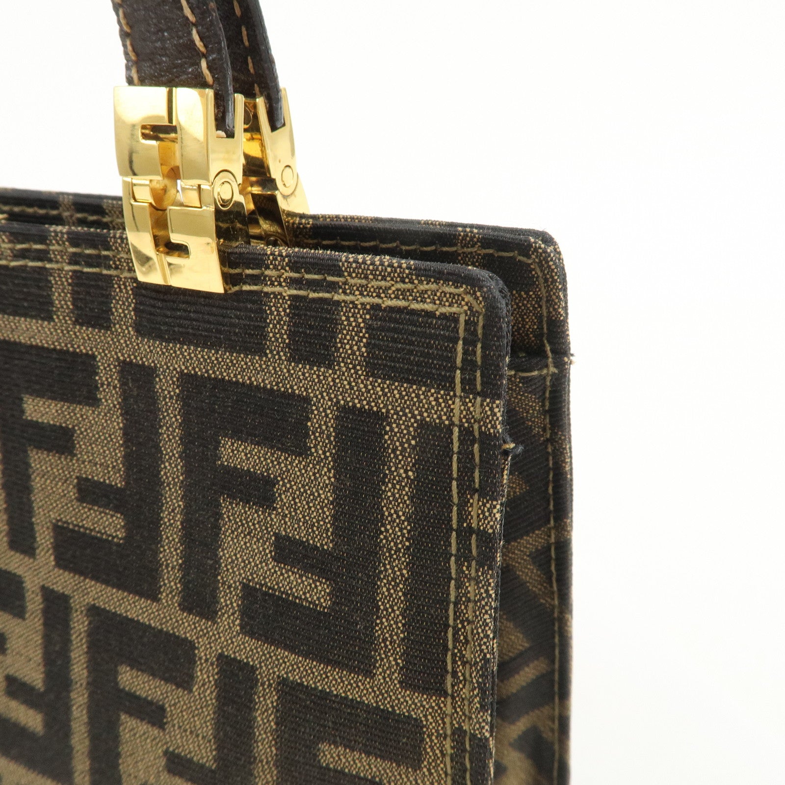 FENDI Zucca Canvas Leather Shoulder Bag Hand Bag Brown Black