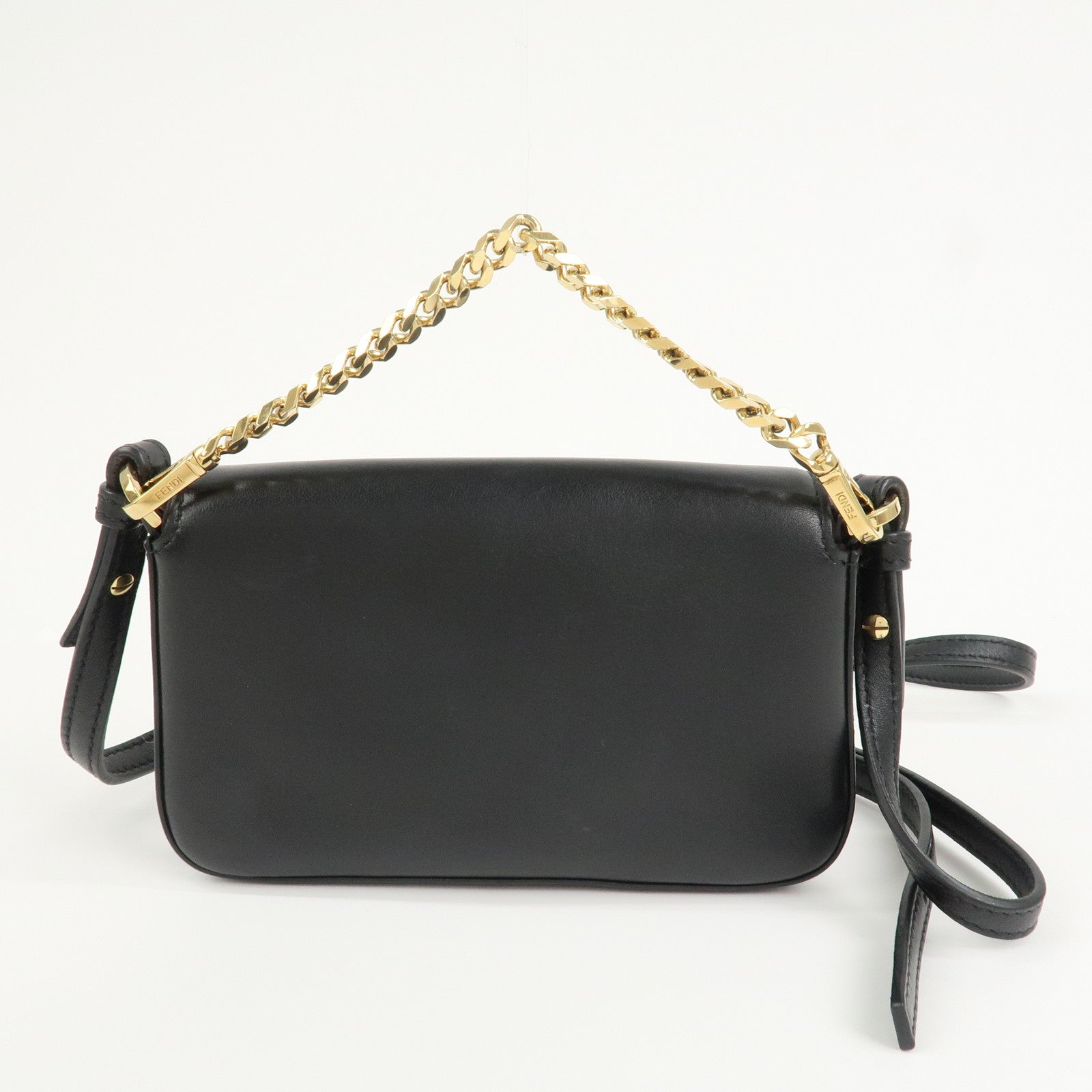 FENDI Leather Micro Baguette Shoulder Crossbody Bag Black 8M0354