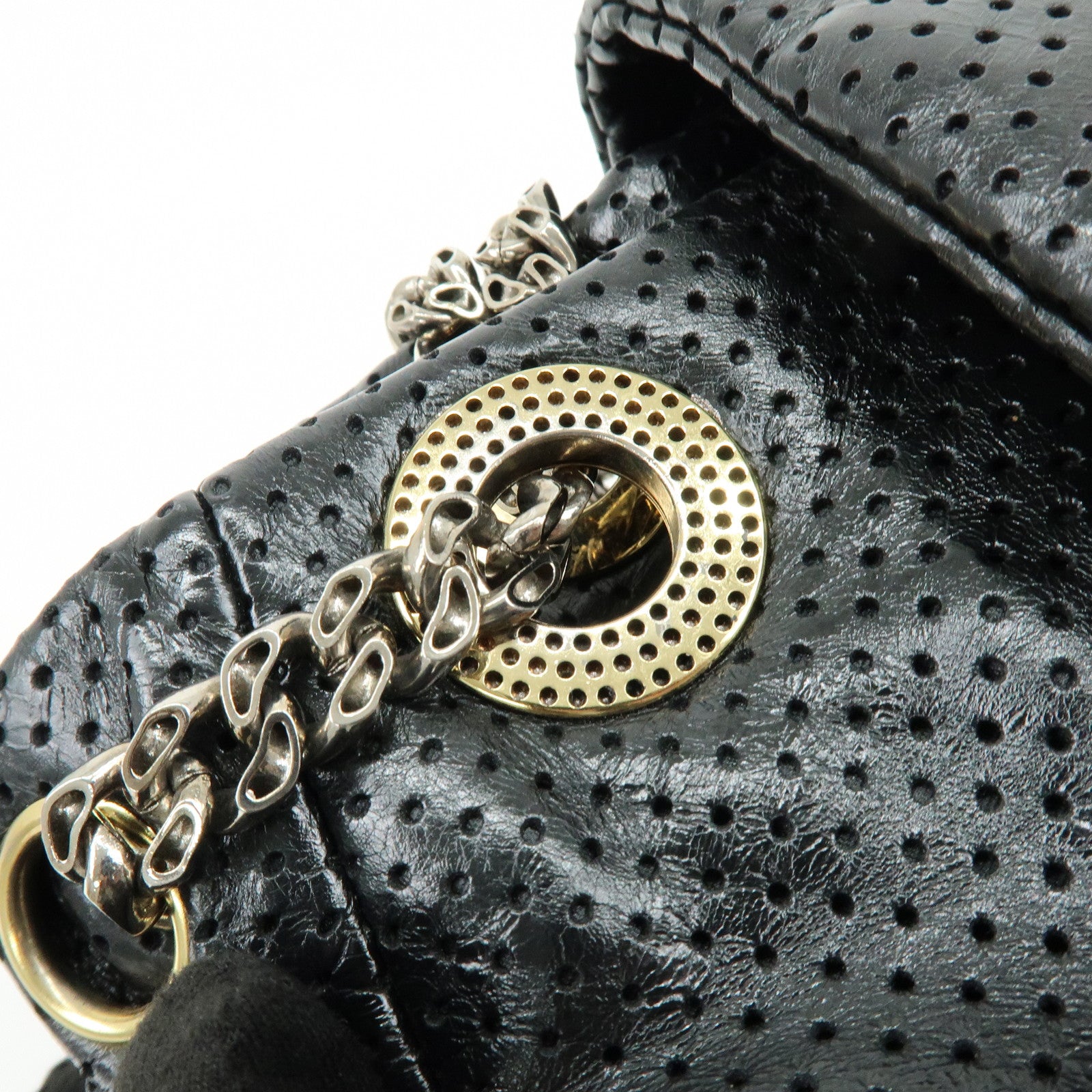 CHANEL 2.55 Punching Calf Leather Chain Shoulder Bag  Black