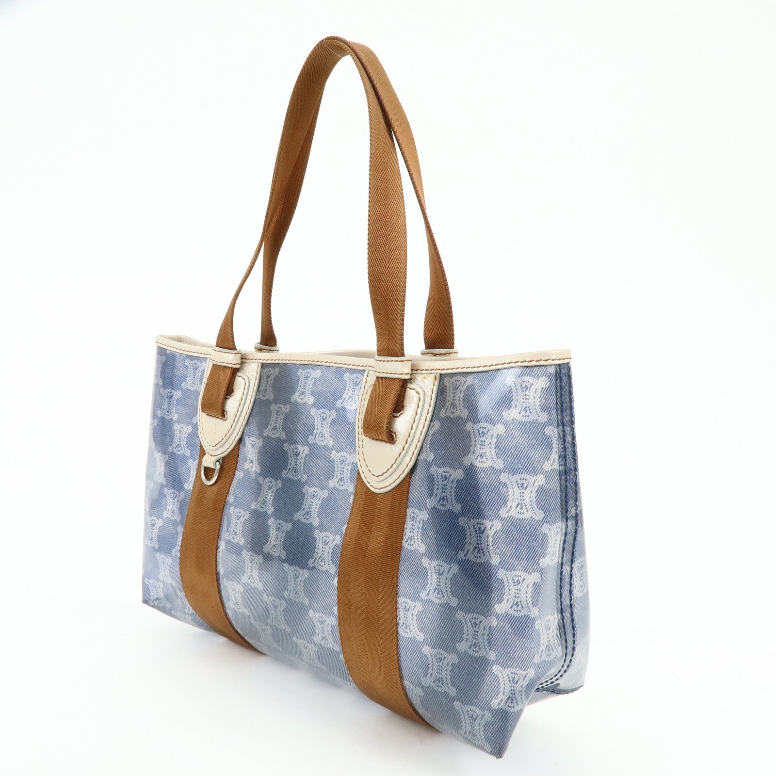 CELINE Macadam Vinyl Leather Tote Bag Hand Bag Blue Brown