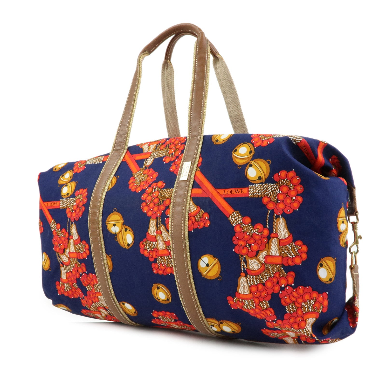 LOEWE Canvas Leather Boston Bag Travel Bag Navy Red Brown