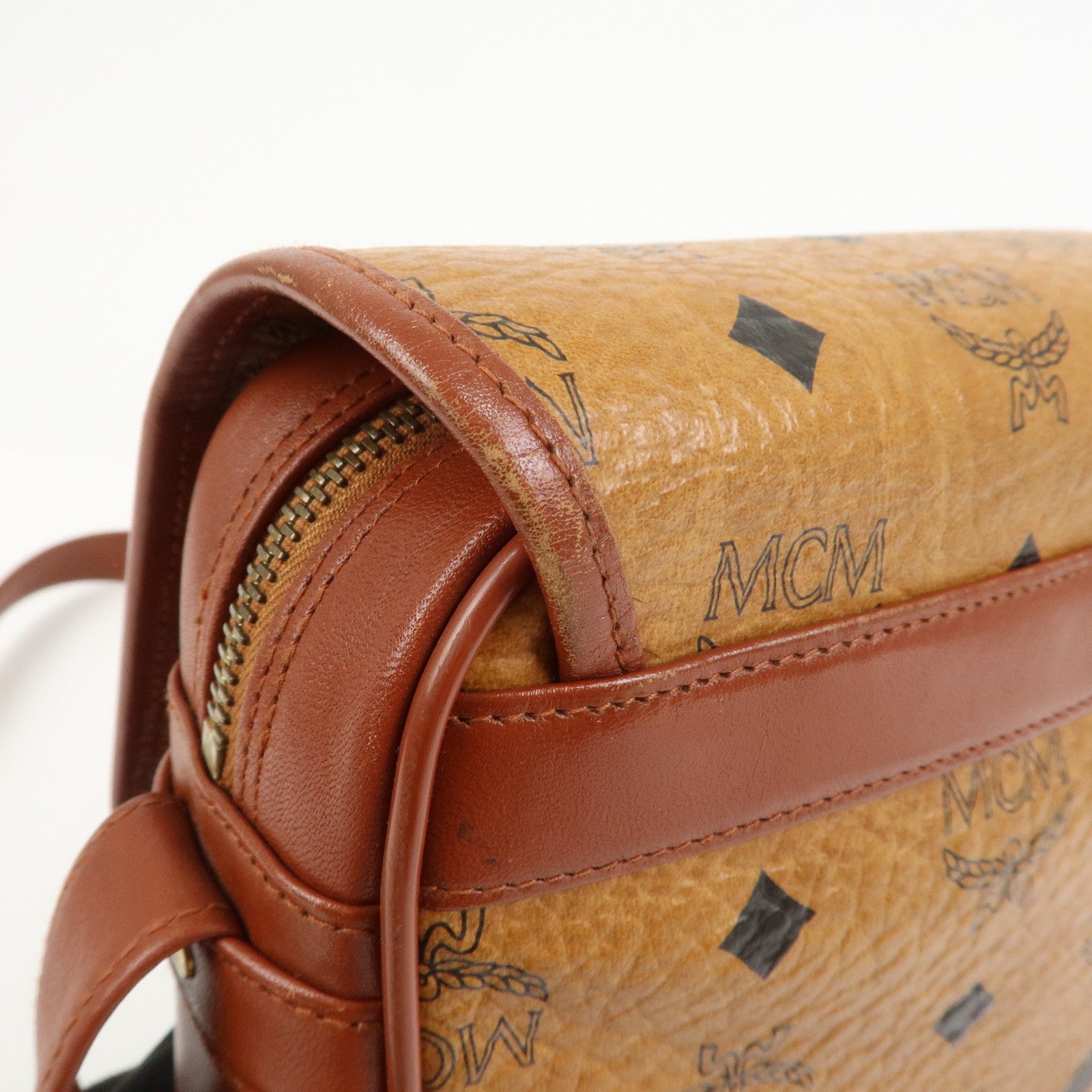 MCM Visetos Leather Shoulder Bag Crossbody Bag Brown