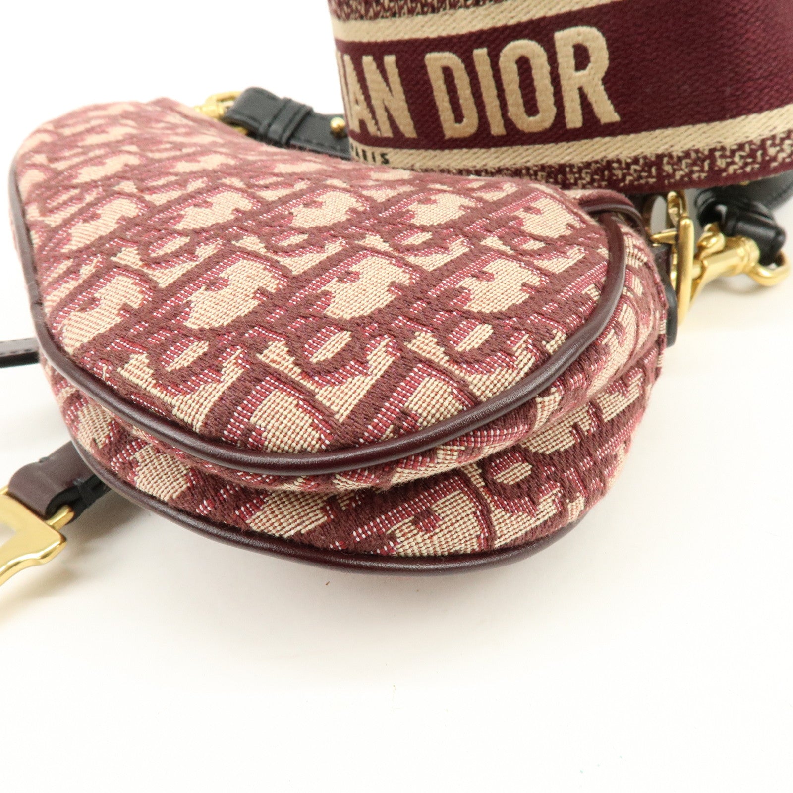 Christian Dior Oblique Jacquard Leather Mini Saddle Bag Hand Bag