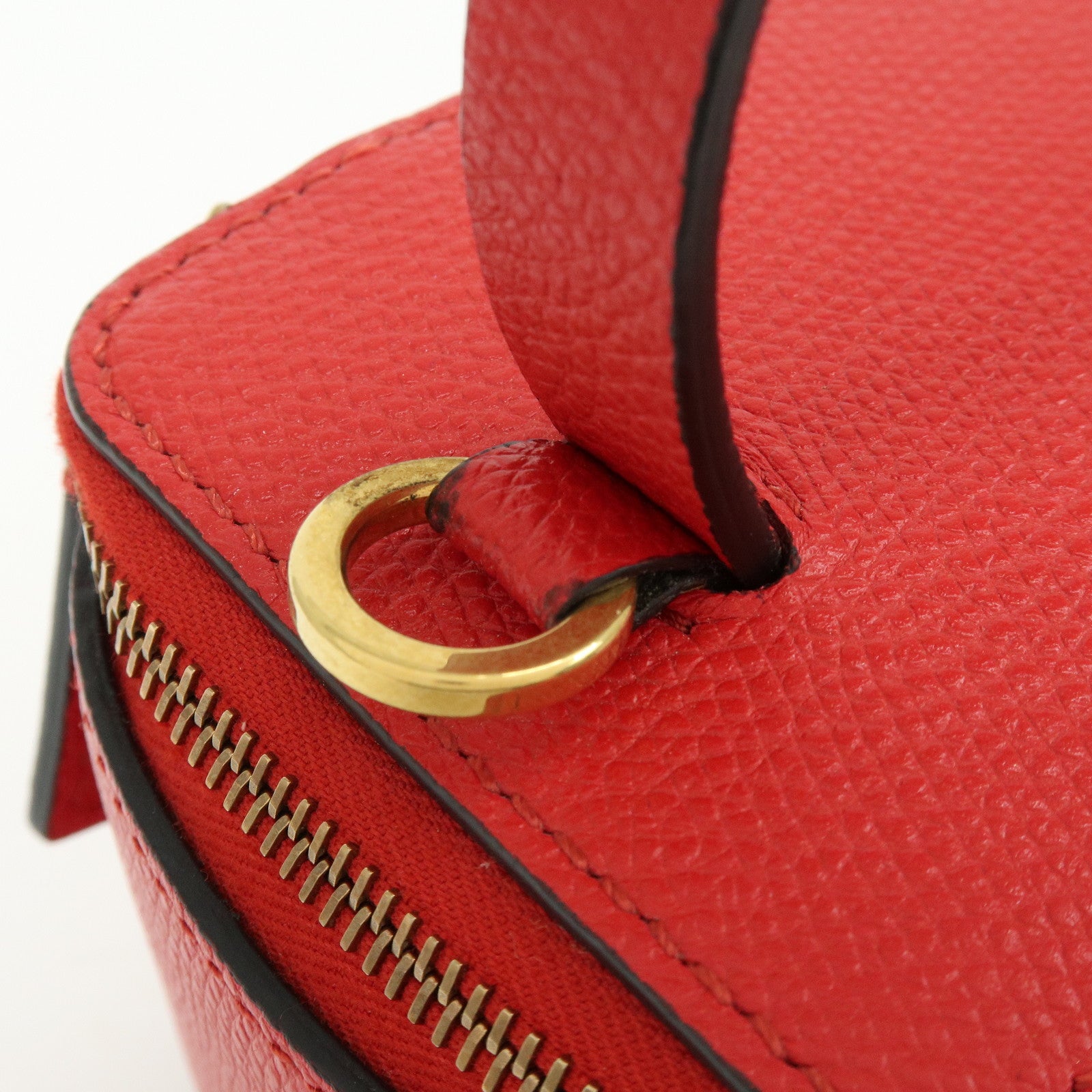 VALENTINO V Logo Leather 2Way Mini Hand Bag Chain Vanity Bag Red