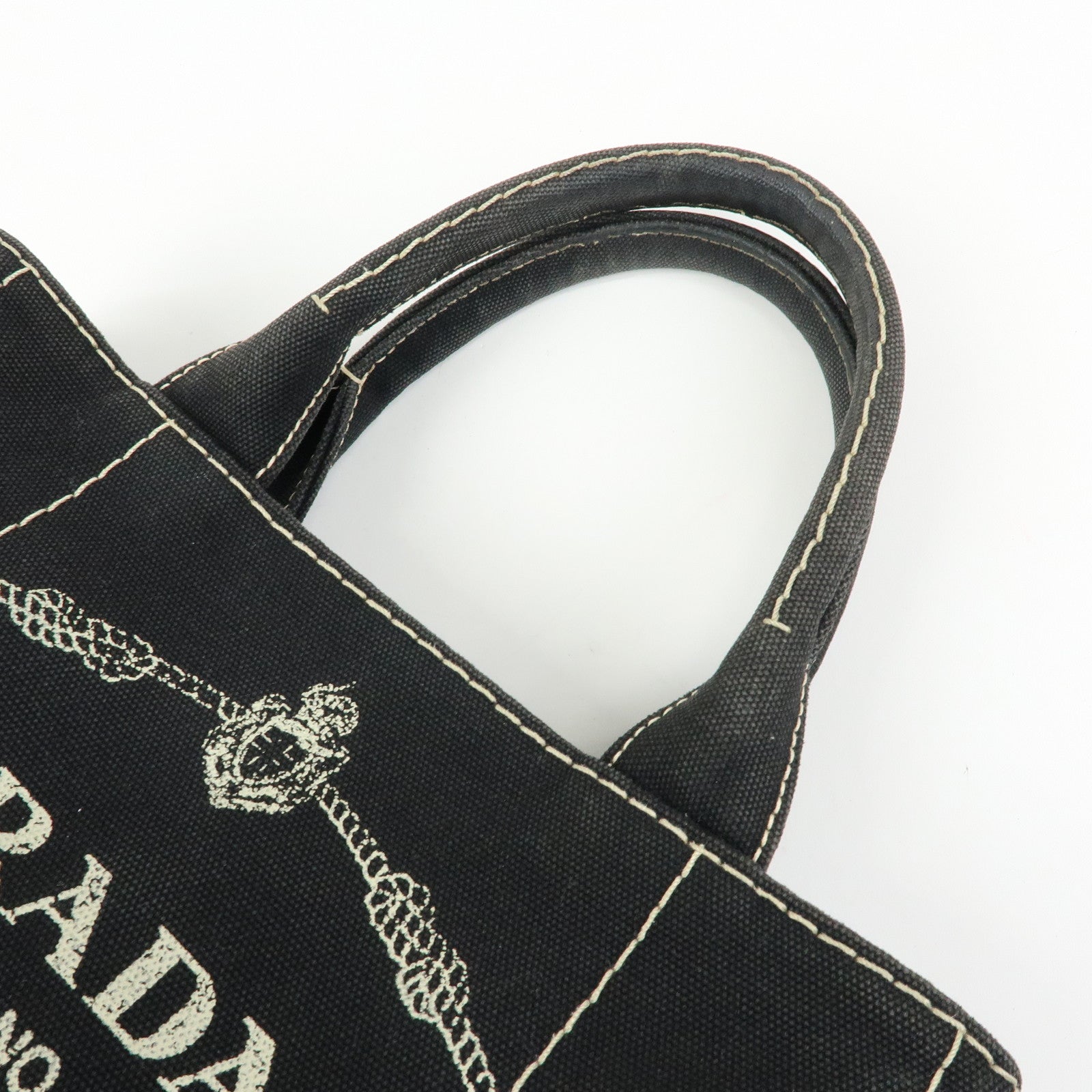PRADA Canapa Mini Triangle Logo Canvas 2Way Hand Bag Black 1BG439